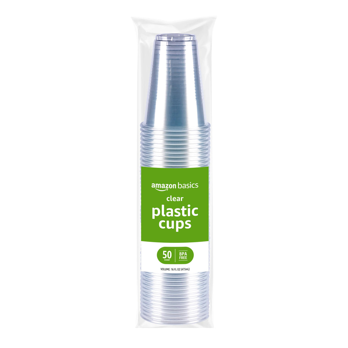 Amazon Basics Disposable Clear Plastic Cups for Cold Drinks, BPA-Free, Easy to Hold, 16oz, 50 Count