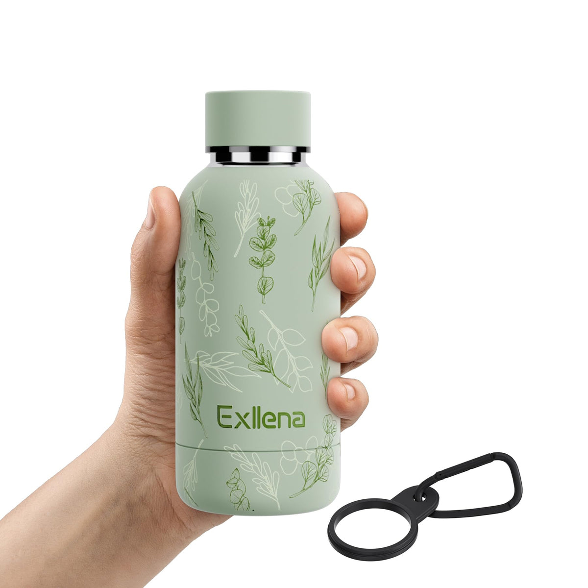 Exllena Small Water Bottle 12oz with Clip, Double Wall Stainless Steel Vacuum Small Insulated Water Bottle Keeps Drinks Cold 24 Hrs/Hot 12 Hrs for Kids Handbag School BPA Free (Mint)