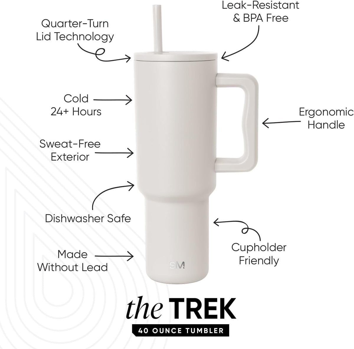 Simple Modern 40 oz Trek Tumbler with Handle and Straw Lid | Cup Holder Friendly Insulated Stainless Steel Travel Mug | Almond Birch