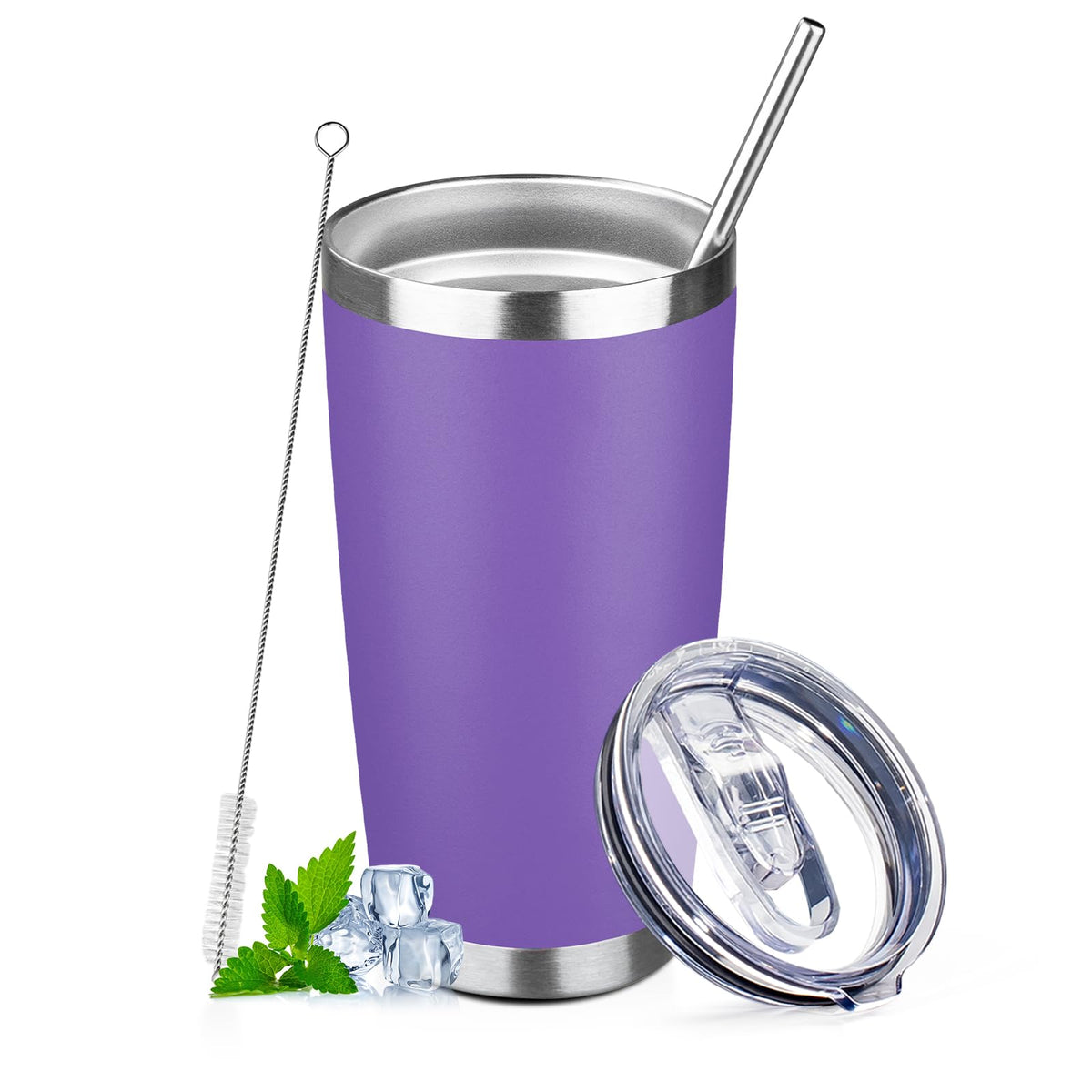 30 oz Tumbler with Lids and Straws Double Wall Insulated Tumbler Cup,Stainless Steel Leak-proof Thermal Coffee Tumbler Powder Coated Travel Mug for Cold and Hot Beverages,Silver
