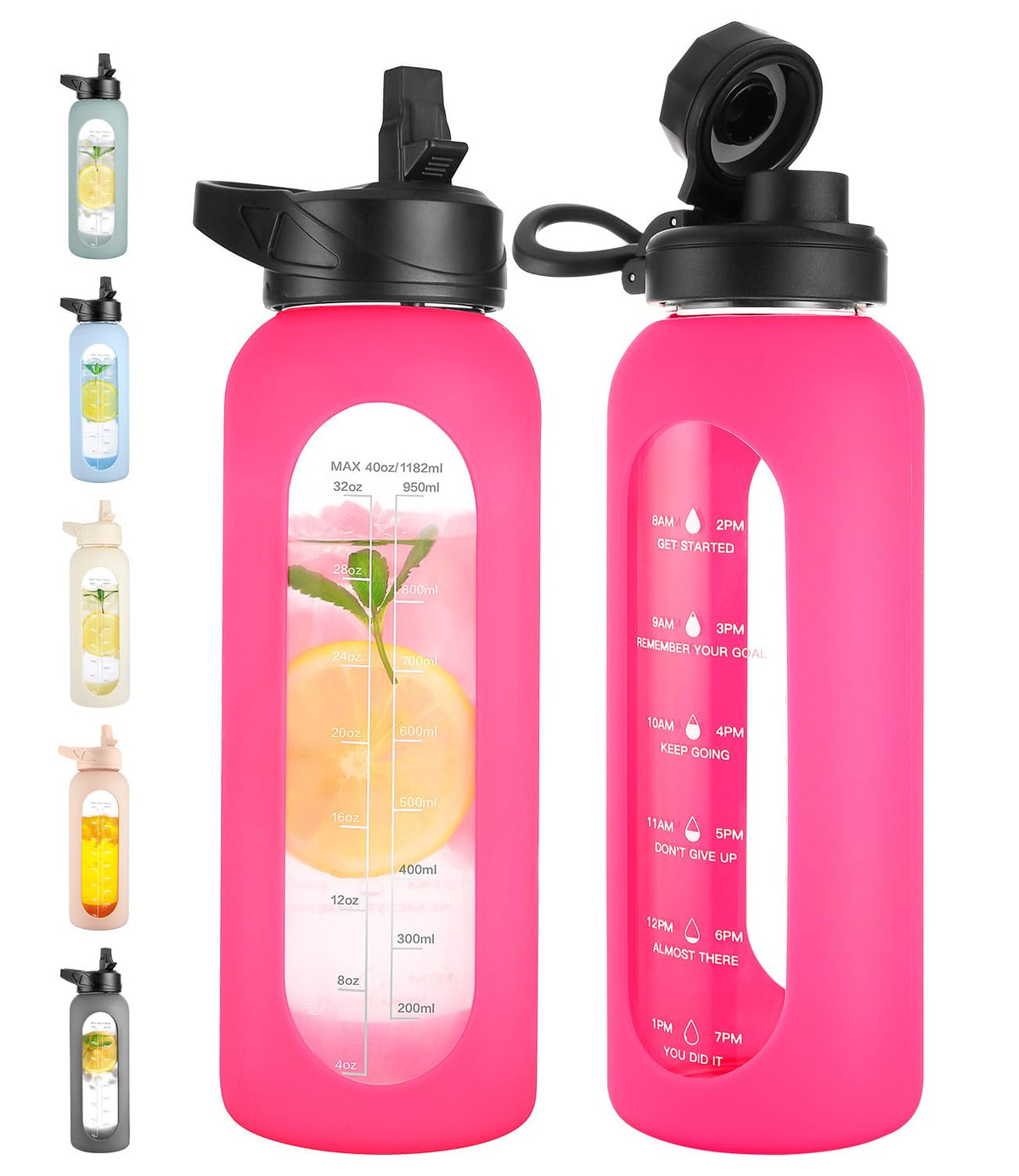 CIVAGO 64 oz Glass Water Bottle with Straw, Half Gallon Large Water Jug