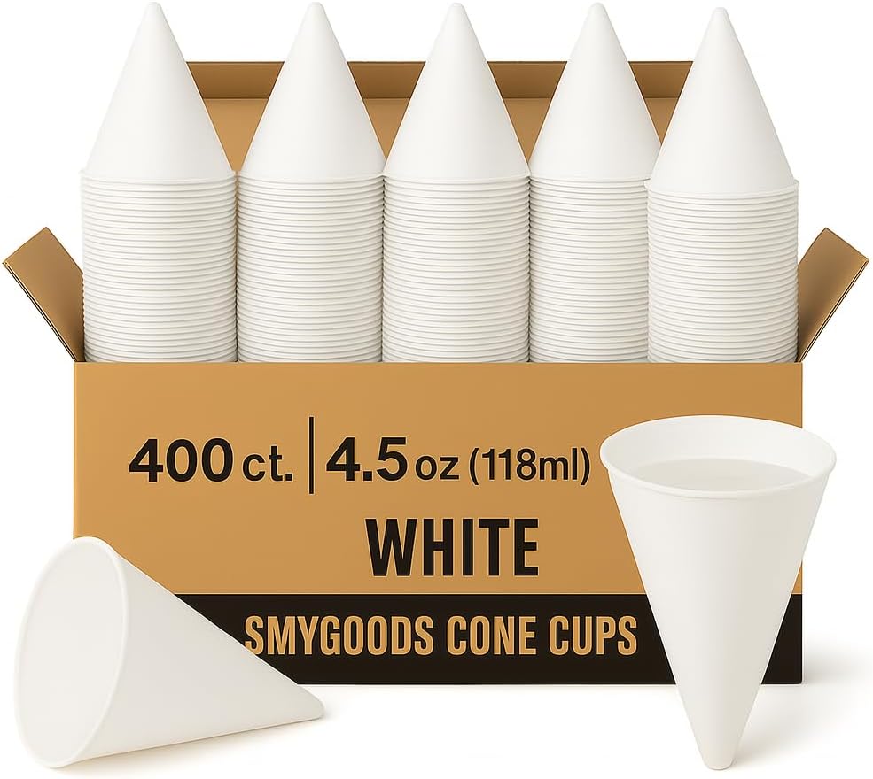 Disposable White Paper Cone Cups (Pack of 400-4.5 oz) Eco-Friendly, Leak-Proof, Ideal for Events, Water Coolers, Quick Hydration & Efficient Cleanup