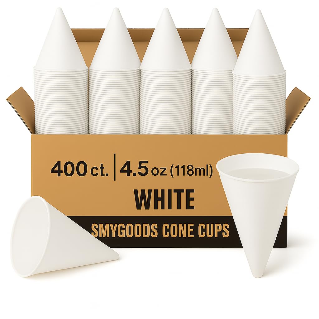 Disposable White Paper Cone Cups (Pack of 400-4.5 oz) Eco-Friendly, Leak-Proof, Ideal for Events, Water Coolers, Quick Hydration & Efficient Cleanup
