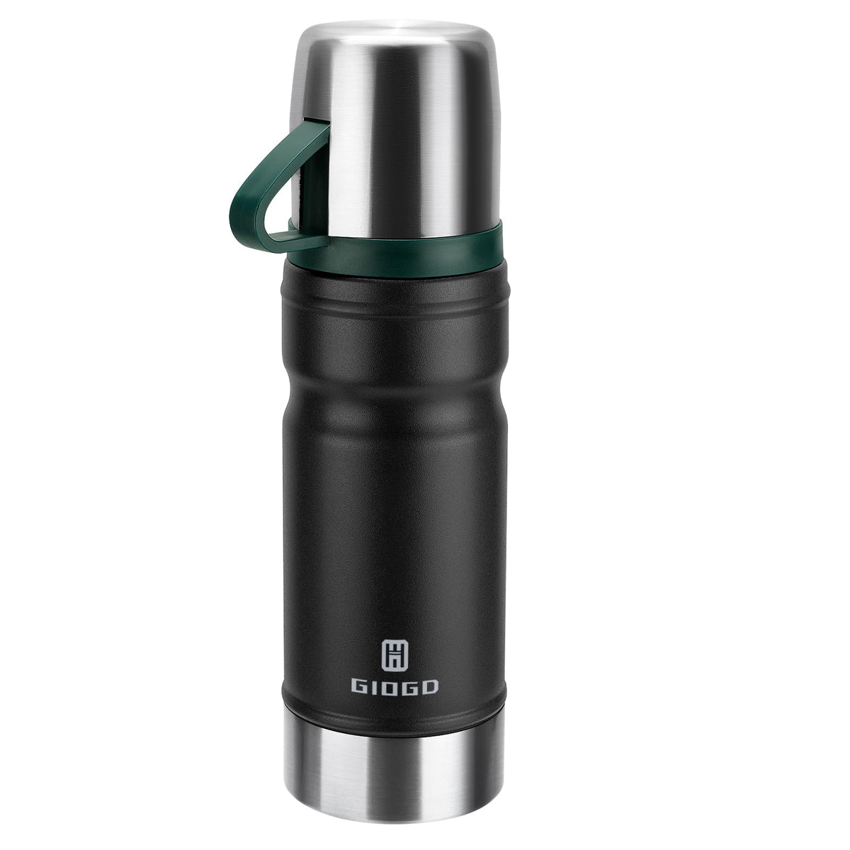 Vacuum Insulated Water Bottle Thermo Water Flask with Cup 680ml/23oz Stainless Steel Thermal Water Bottles Thermo for Hot and Cold Drinks Coffee Water(Black,Single)