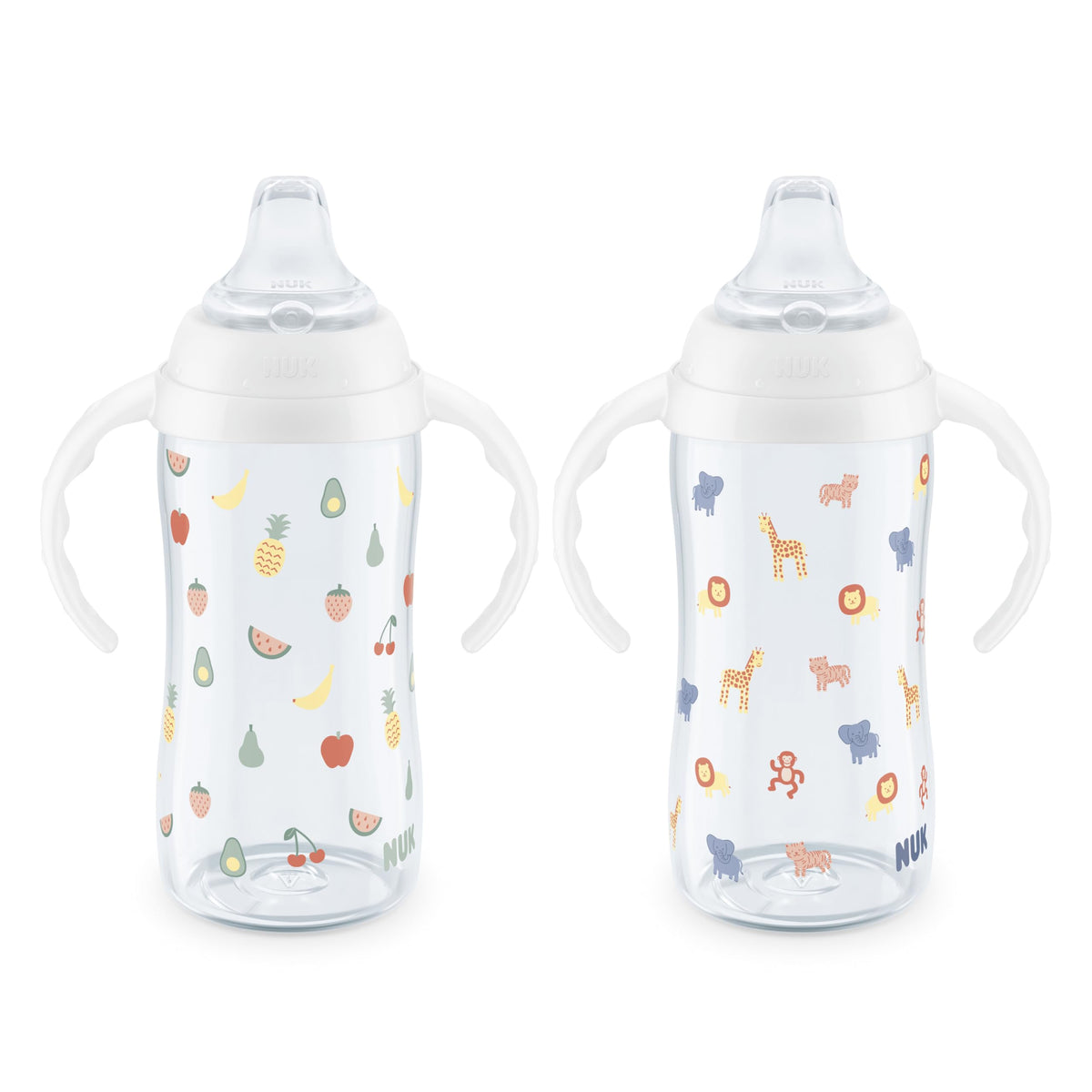 NUK First Choice Large Learner Cup 2.0, 10 oz. Sippy Cup with Handles, Spill Proof, Leak Proof Soft Straw Cup, 2-Pack