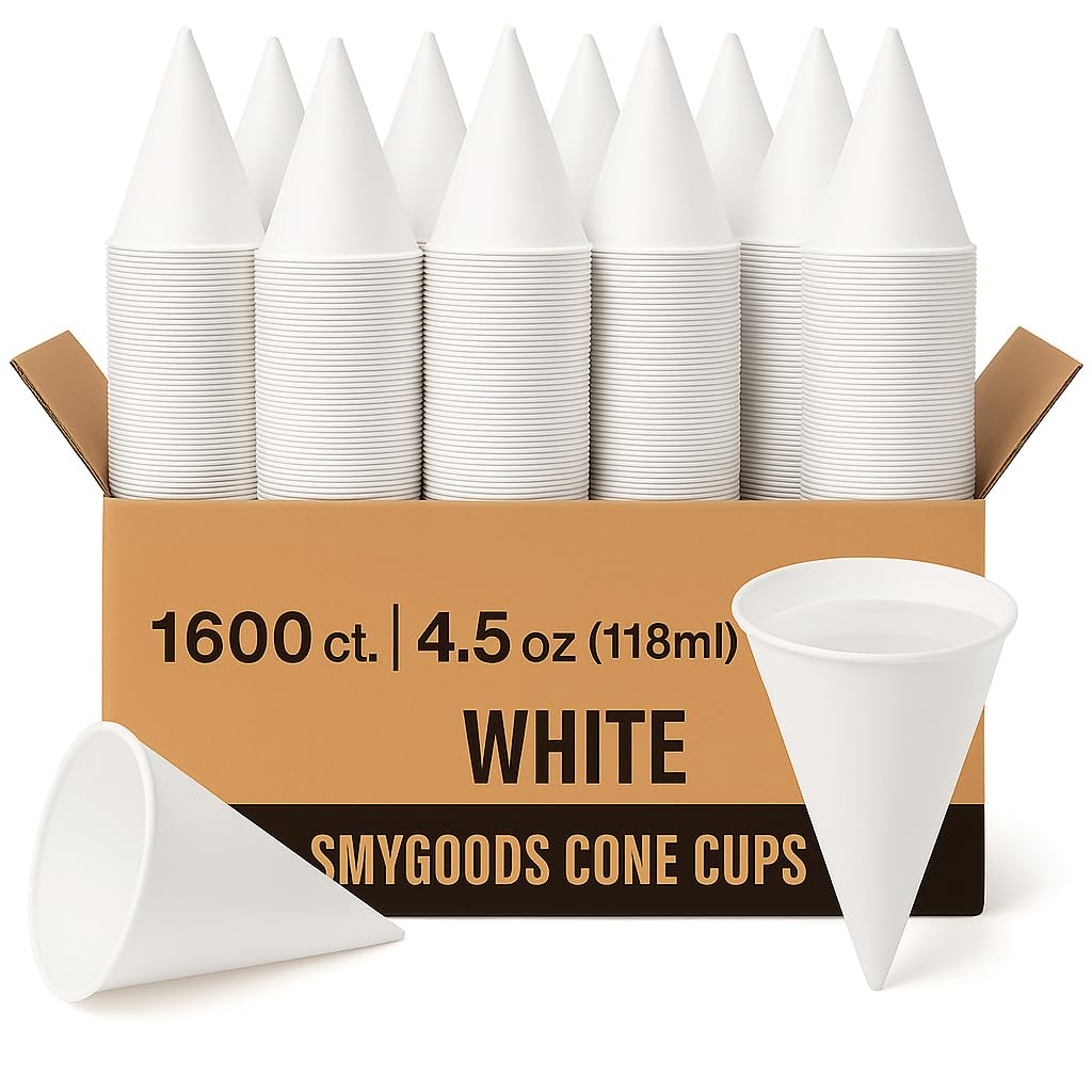 Disposable White Paper Cone Cups (Pack of 400-4.5 oz) Eco-Friendly, Leak-Proof, Ideal for Events, Water Coolers, Quick Hydration & Efficient Cleanup
