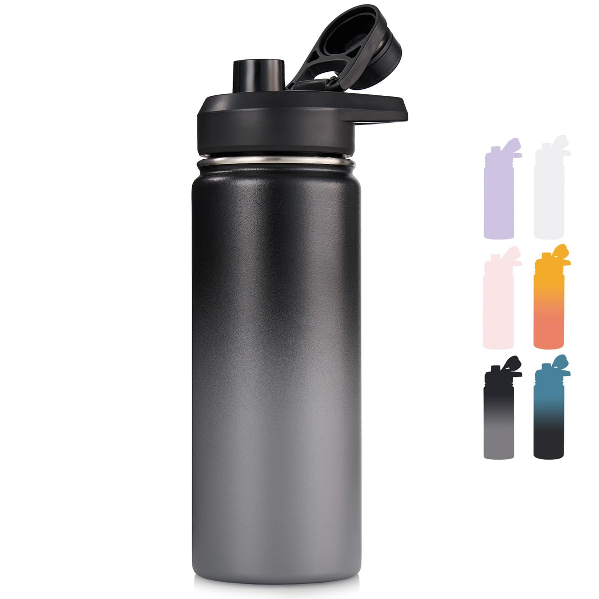 Fijinhom Insulated Water Bottle with Handle, 304 Stainless Steel Water Bottles with Wide Mouth, Double Wall Vacuum Sports Water Bottle, BPA Free, Keep Cold and Hot, 24 Ounces, Black
