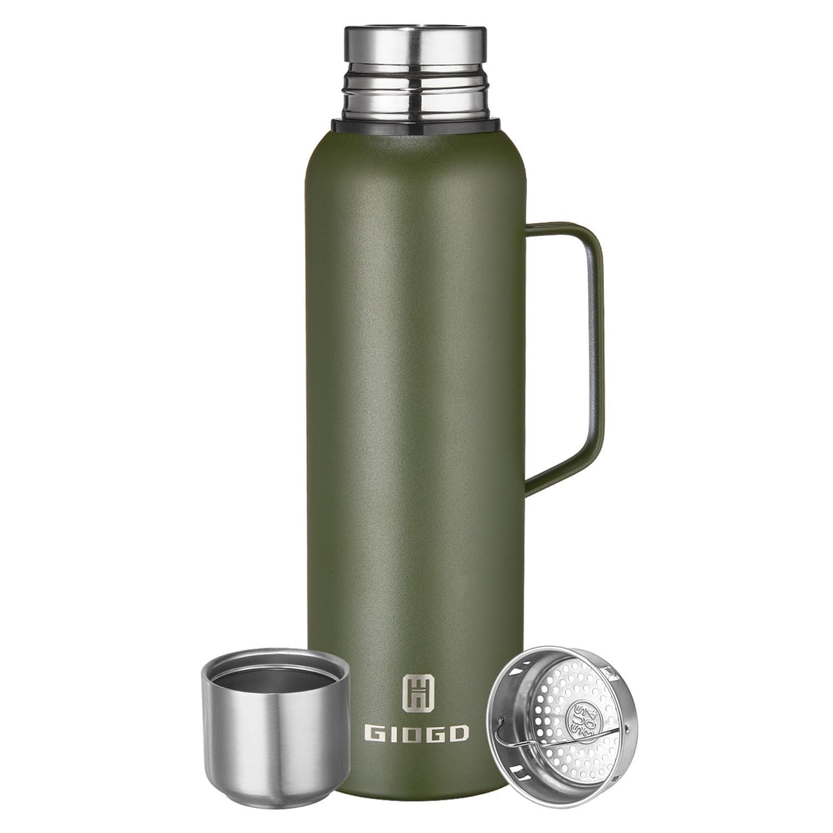 Insulated vacuum Thermo Bottle 500ml/16.9oz with cup Stainless steel coffee bottles for hot and cold drink water flask.(Silver,500ml)