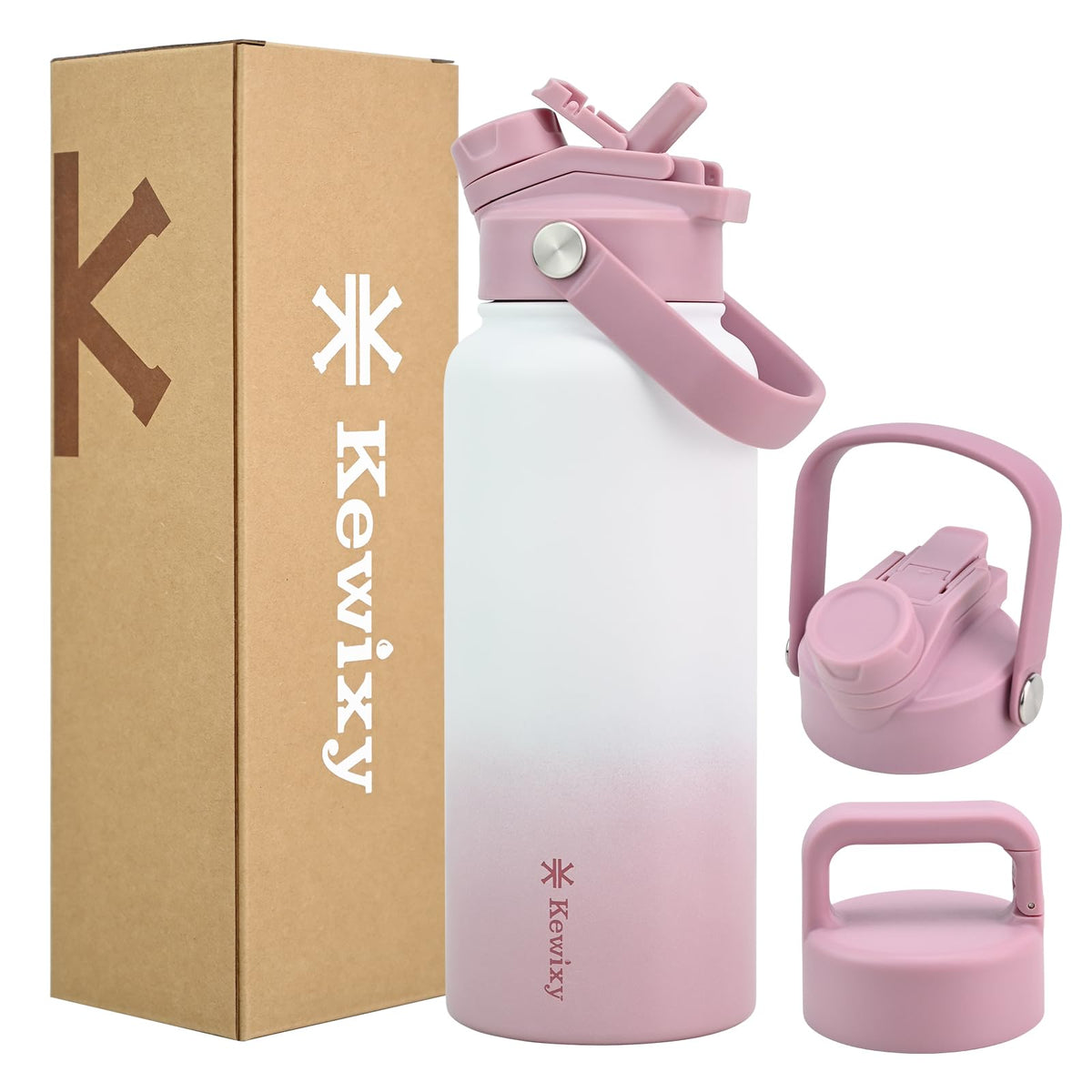 24 oz Insulated Water Bottle, 2-in-1 Lid, Straw & Spout with Protected, Leak Proof, Keep Cold 24H, Cup Holder Fit, Stainless Steel, Metal, Reusable, for Travel, Gym and School, 2 Lids, Midnight Black
