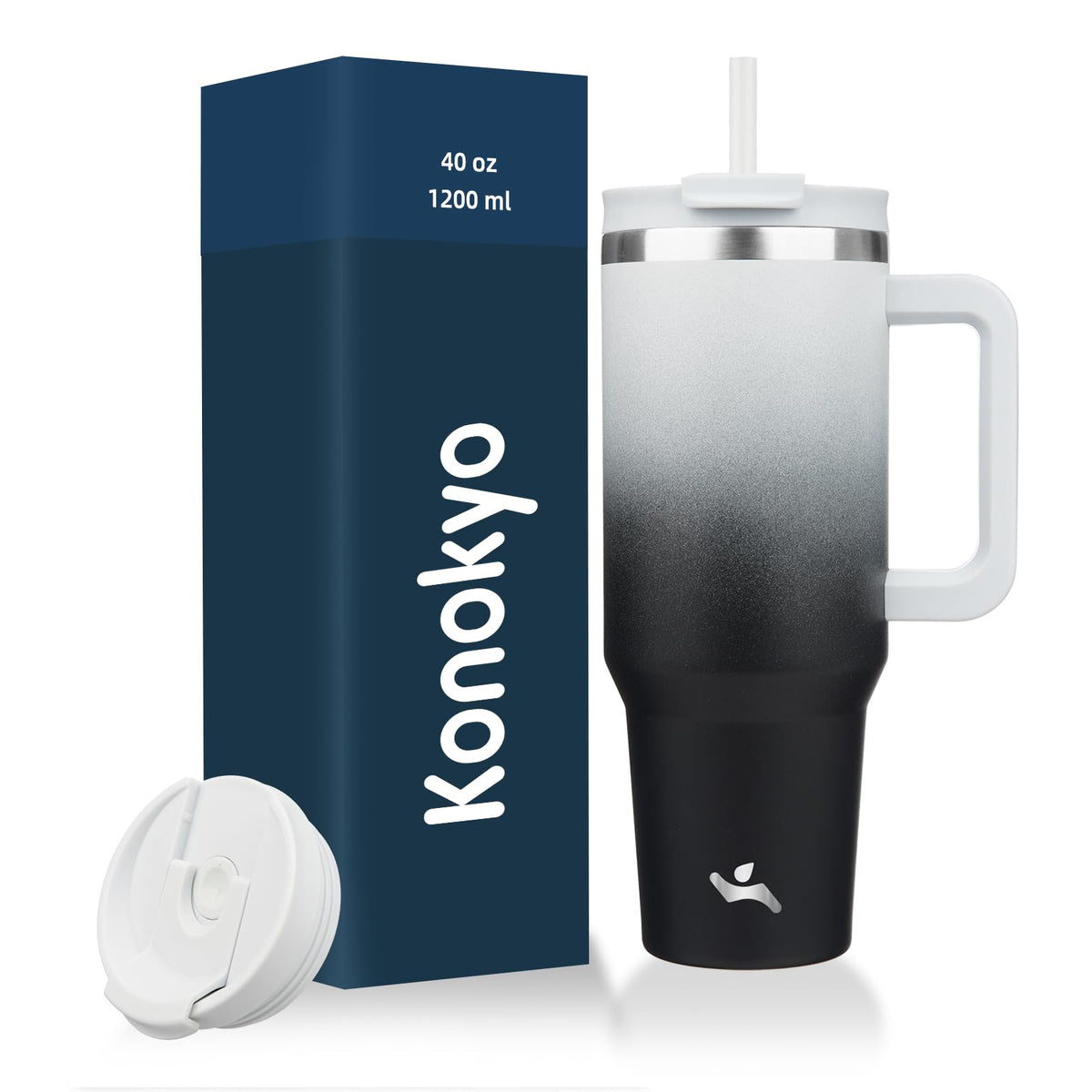Konokyo 40 oz Insulated Tumbler Water Bottle with Handle, Straw Lid