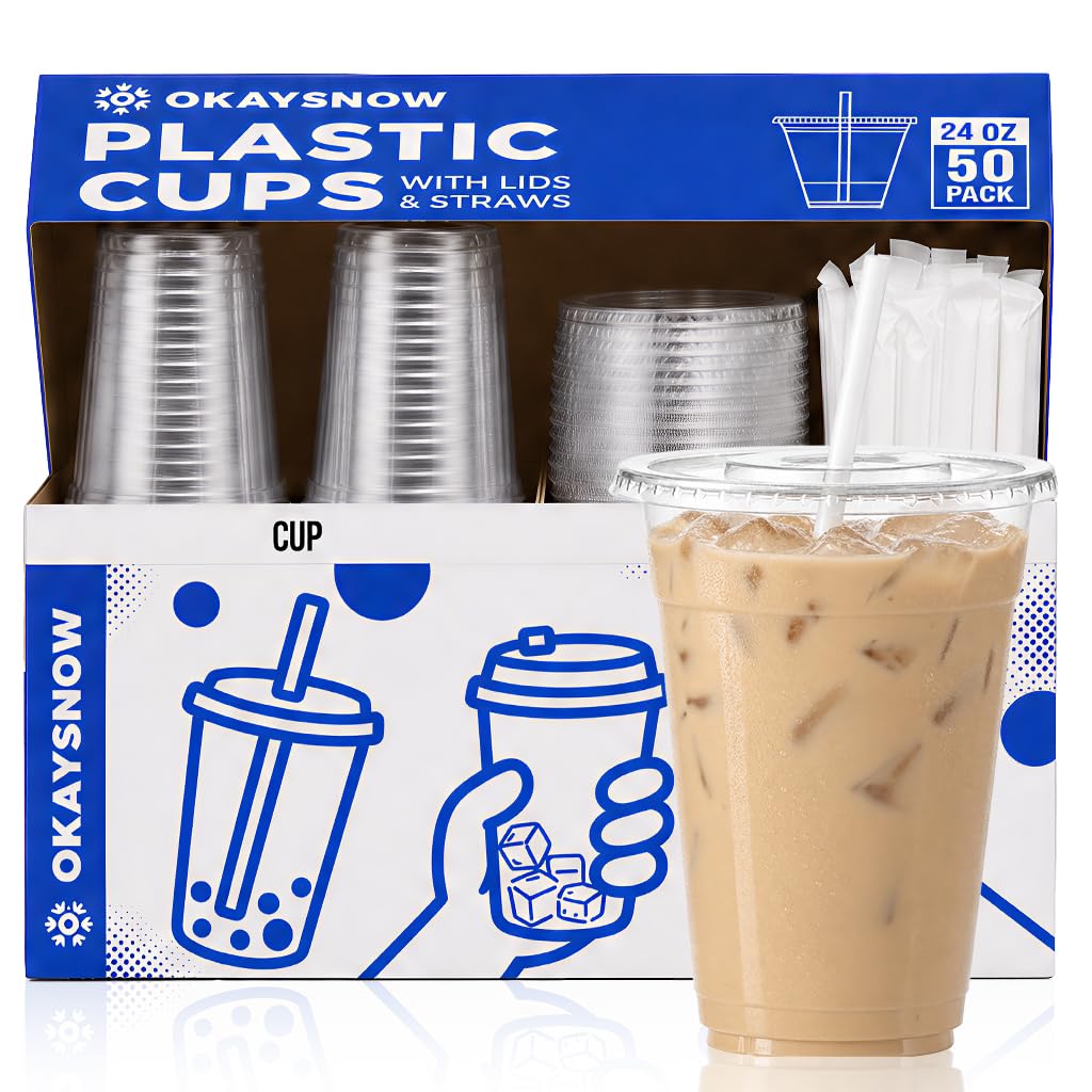 16 Oz 100 Pack Dispoable Cups with Lids and Straws
