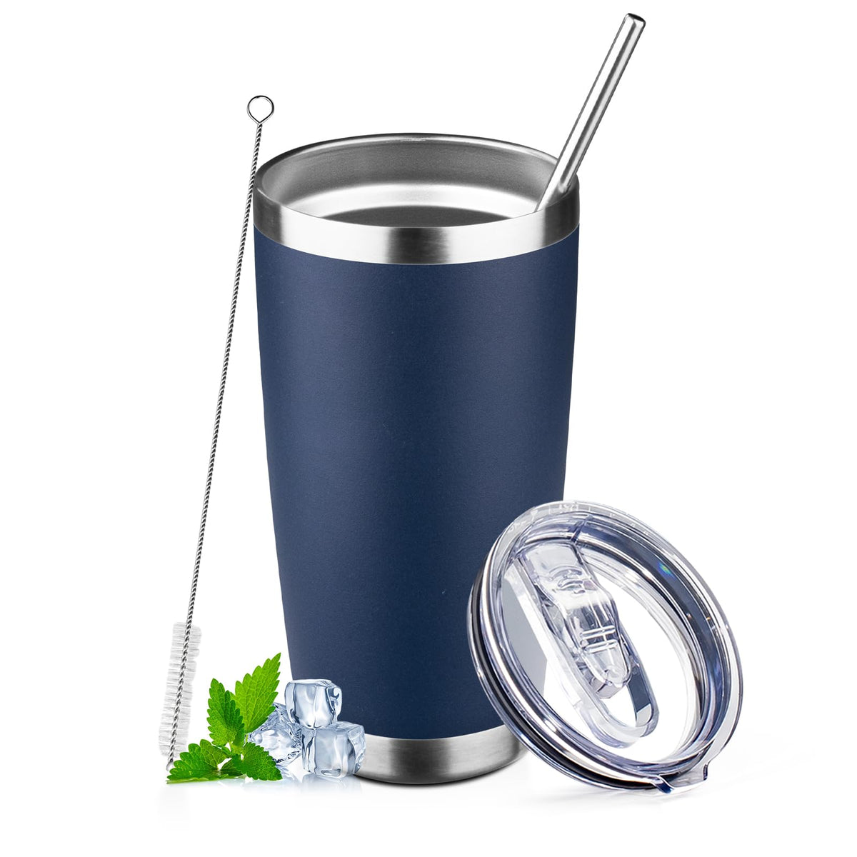 30 oz Tumbler with Lids and Straws Double Wall Insulated Tumbler Cup,Stainless Steel Leak-proof Thermal Coffee Tumbler Powder Coated Travel Mug for Cold and Hot Beverages,Silver