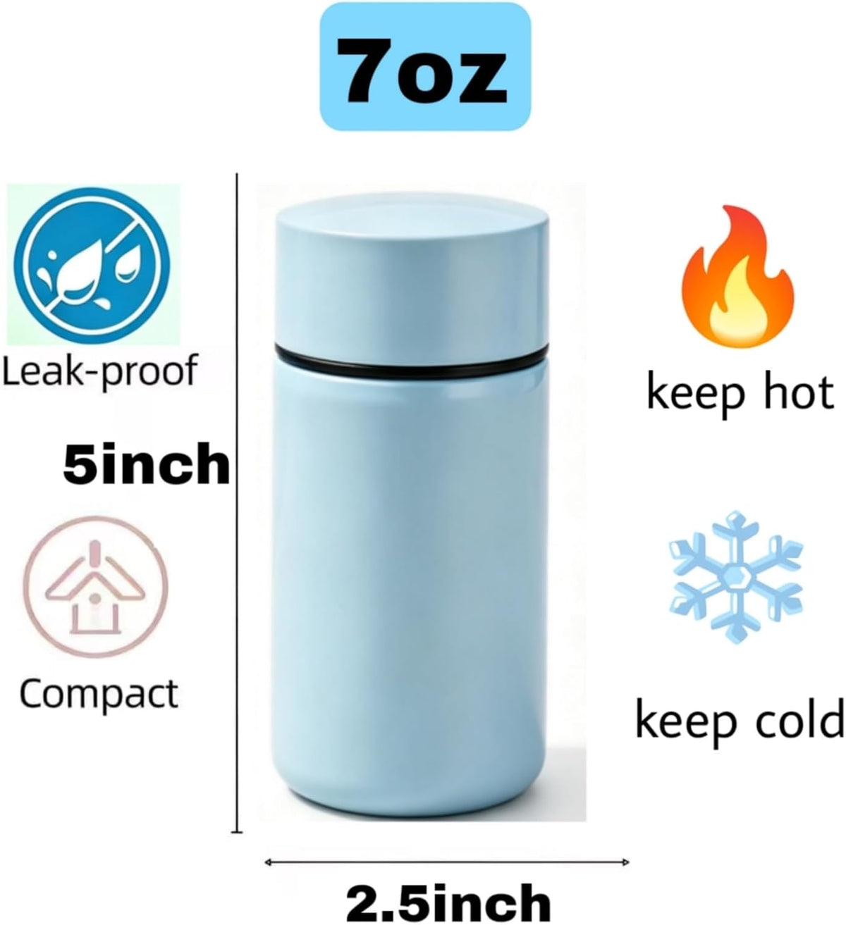 Mini Insulated Flask,Small Water Bottle 6.8oz, Pocket Size Portable Leak Proof Thermal Cup for Women Girls Outdoor,Travel Tumbler forTravel Coffee Tea Drinks (Blue)