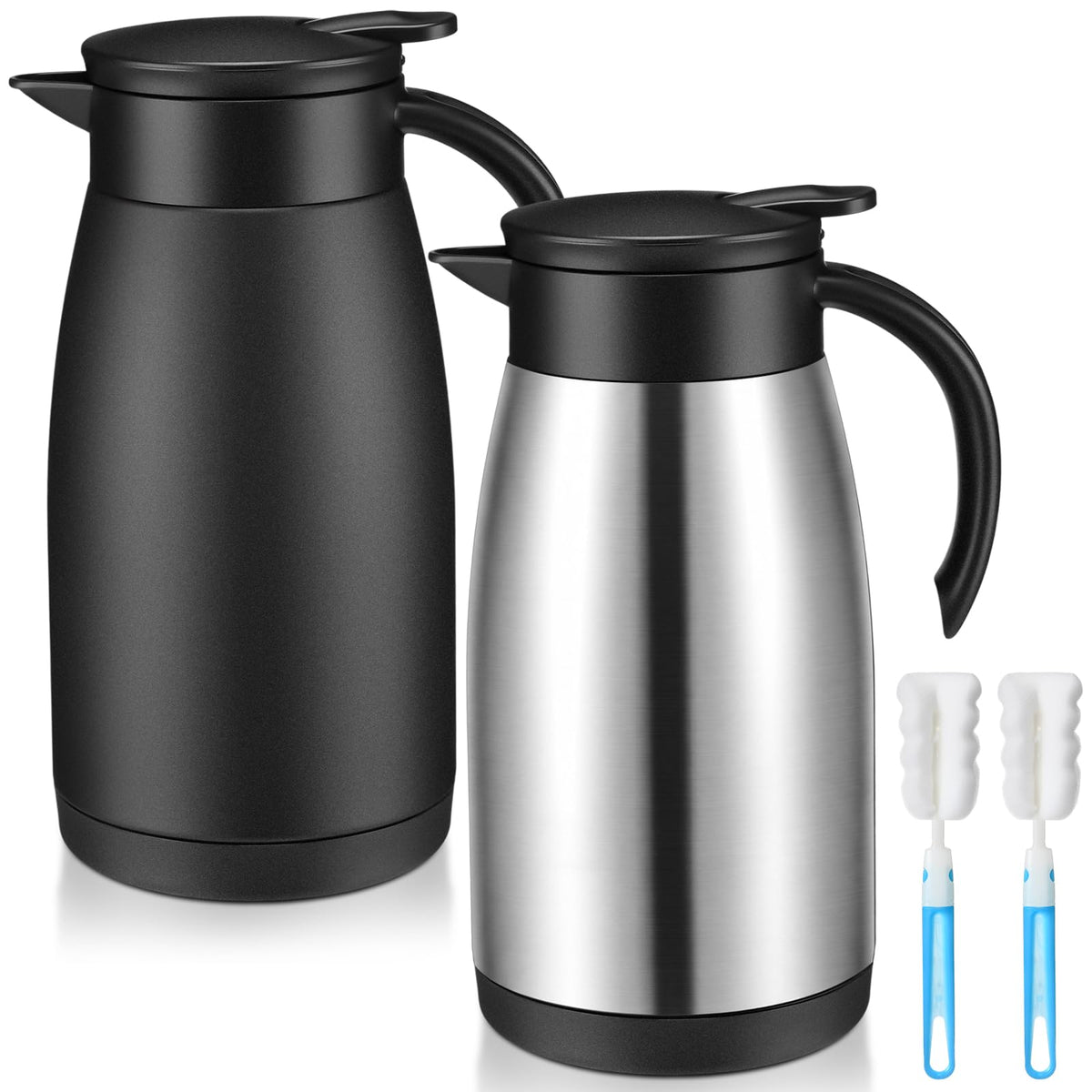 Norme 2 Pcs Thermal Coffee Carafe Creamer, Silver, 68 oz