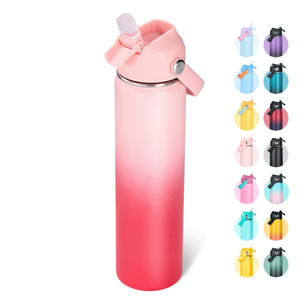 Fijinhom 18oz Insulated Stainless Steel Water Bottle, Wide Mouth Double Wall Vacuum, Silicone Straw, Sweat & Leak Proof, BPA Free Insulated Water Flask for Travel, Keep Cold 24h Hot 12h, Black