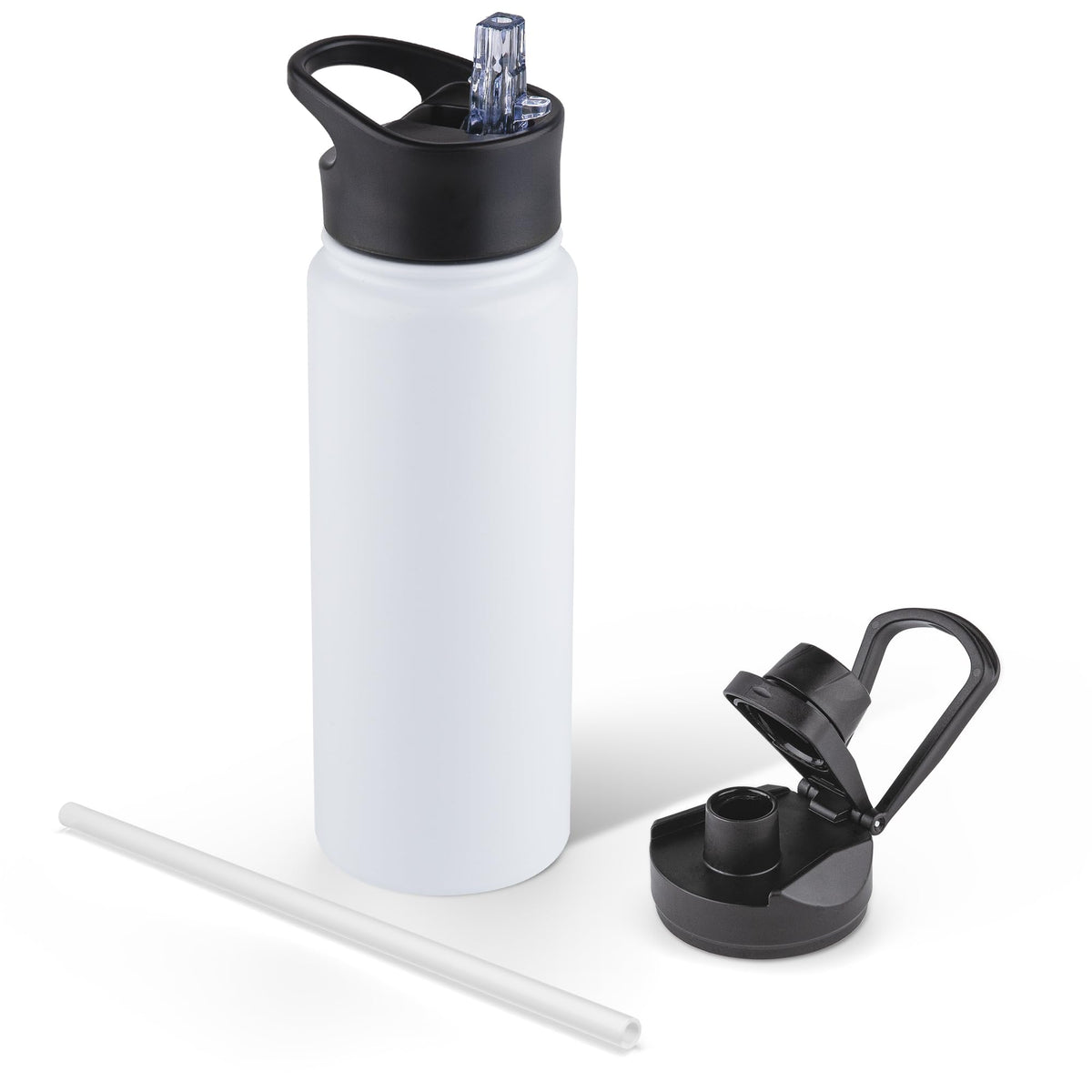 40 oz Insulated Water Bottle with Straw, Stainless Steel Sports Water Bottles with 2 Lids (Straw and Wide Mouth lid), Double Wall Vacuum, Leakproof, BPA-Free, Black