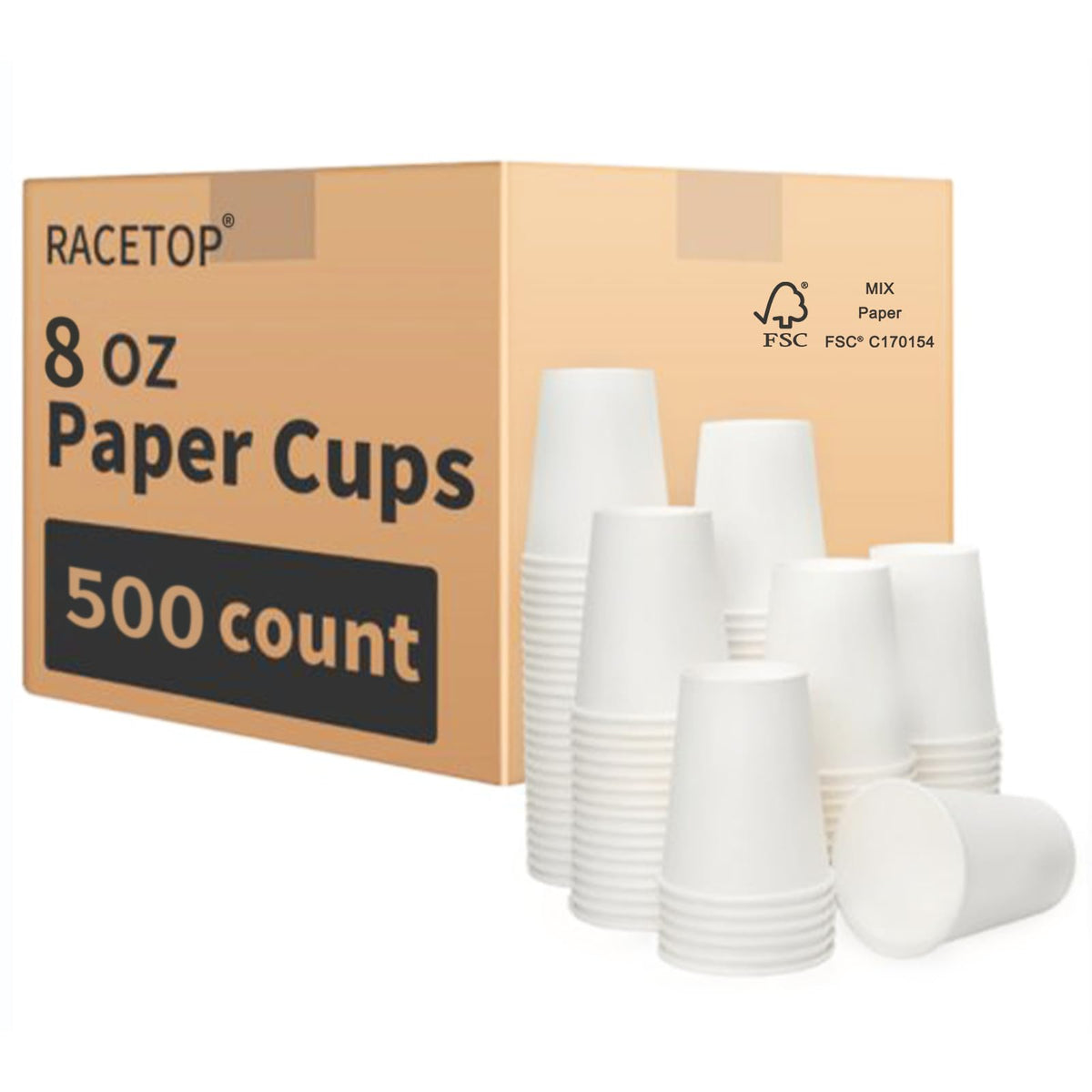 RACETOP 8 oz Disposable Coffee Cups 500 pack, Hot Coffee Cups
