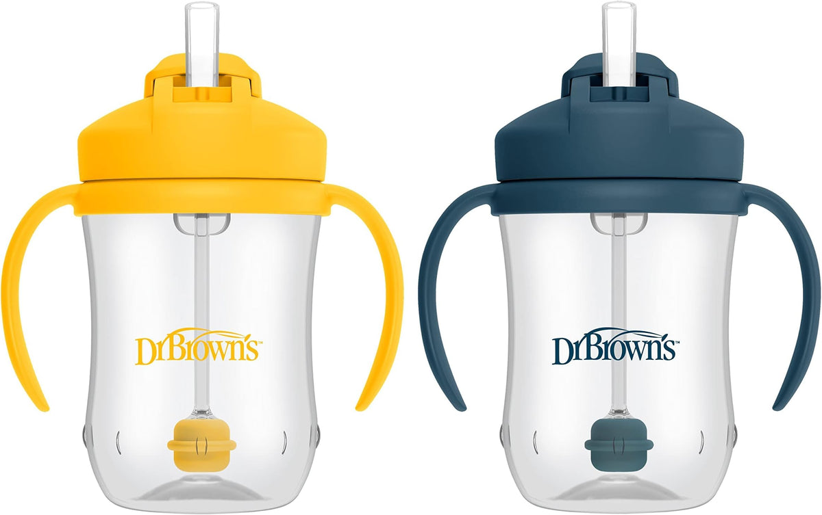 Dr. Brown's Milestones Baby's First Straw Cup, Blue & Yellow, 2-Pack
