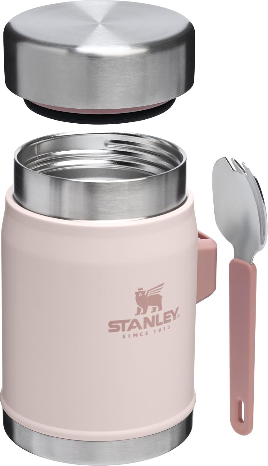 STANLEY Classic Food Jar and Spork | Vacuum Insulated Food Container | Wide Mouth Screw On Lid | Packable for Travel | Stainless Steel with Leakproof Lid | BPA-Free