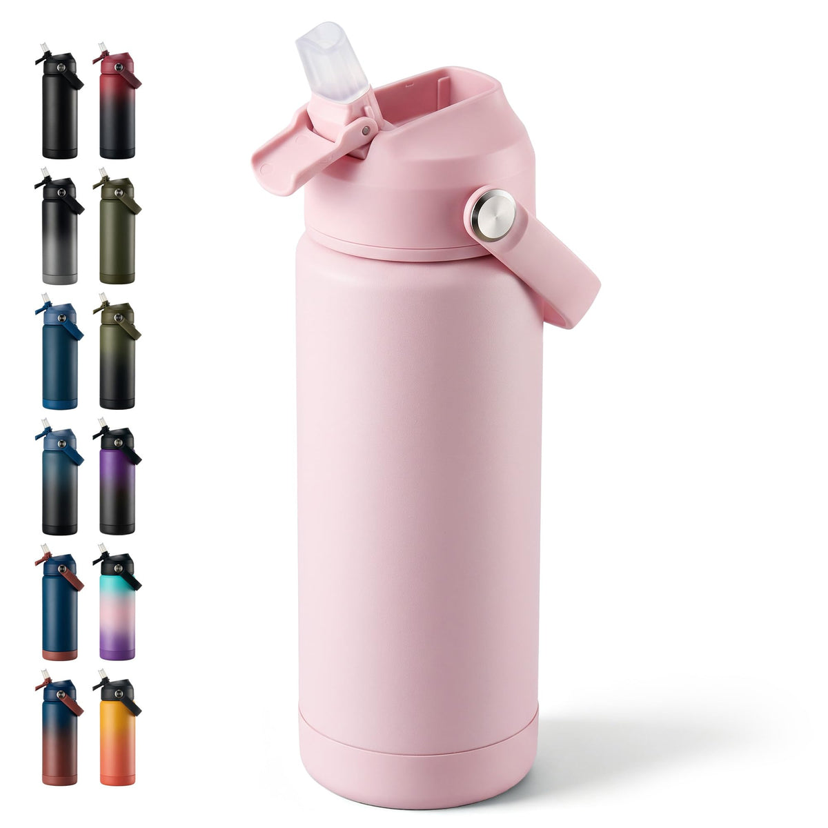 Fijinhom 18oz Insulated Stainless Steel Water Bottle, Wide Mouth Double Wall Vacuum, Silicone Straw, Sweat & Leak Proof, BPA Free Insulated Water Flask for Travel, Keep Cold 24h Hot 12h, Black