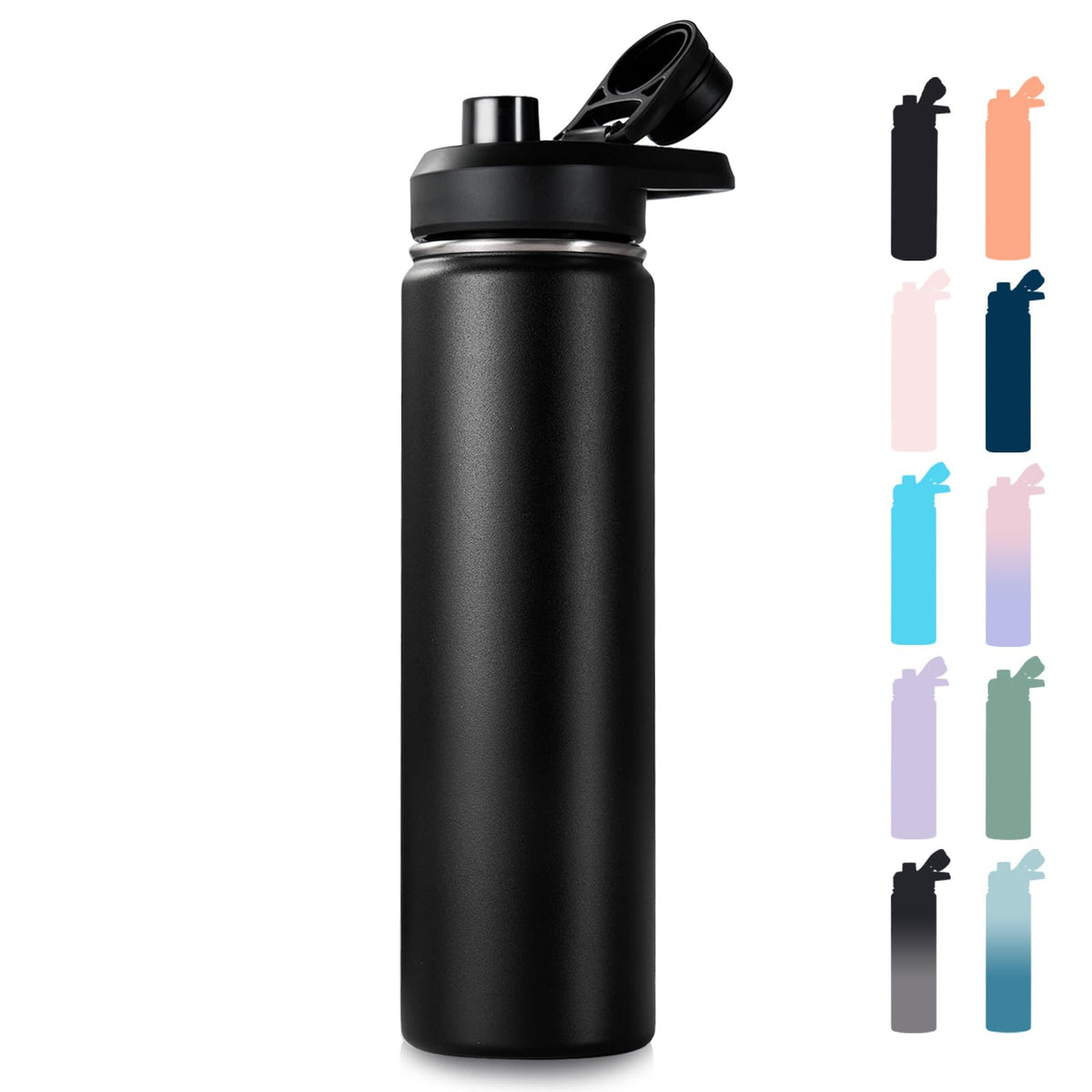 Fijinhom Insulated Water Bottle with Handle, 304 Stainless Steel Water Bottles with Wide Mouth, Double Wall Vacuum Sports Water Bottle, BPA Free, Keep Cold and Hot, 24 Ounces, Black