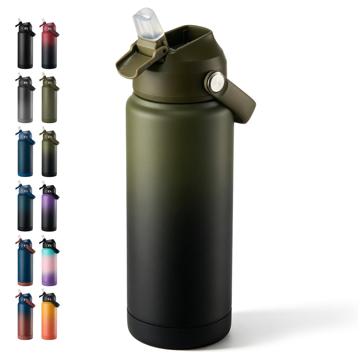 Fijinhom 24oz Insulated Stainless Steel Water Bottle, Wide Mouth Double Wall Vacuum, Silicone Straw, Sweat & Leak Proof, BPA Free Insulated Water Flask for Travel, Keep Cold 24h Hot 12h, Black