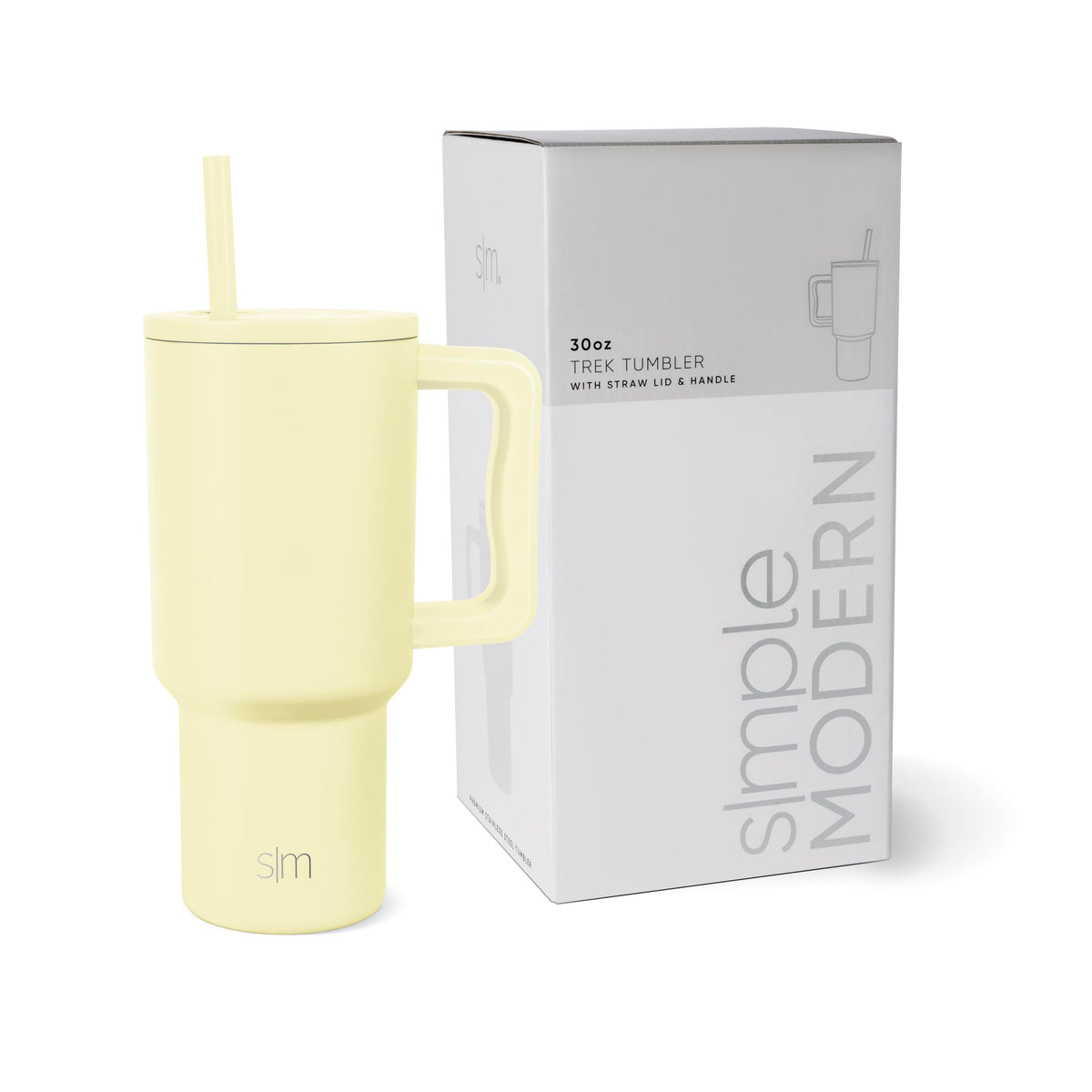 Simple Modern 40 oz Trek Tumbler with Handle and Straw Lid | Cup Holder Friendly Insulated Stainless Steel Travel Mug | Almond Birch