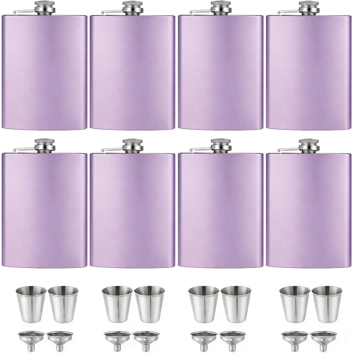 ROMORC 2 Pack Hip Flasks for Liquor Matte Black 8 Oz Stainless Steel Leak-proof Thin Flasks with 2pcs Funnels and Cups for Wedding Party, Groomsman, Bridesmaid, Gift (Black)