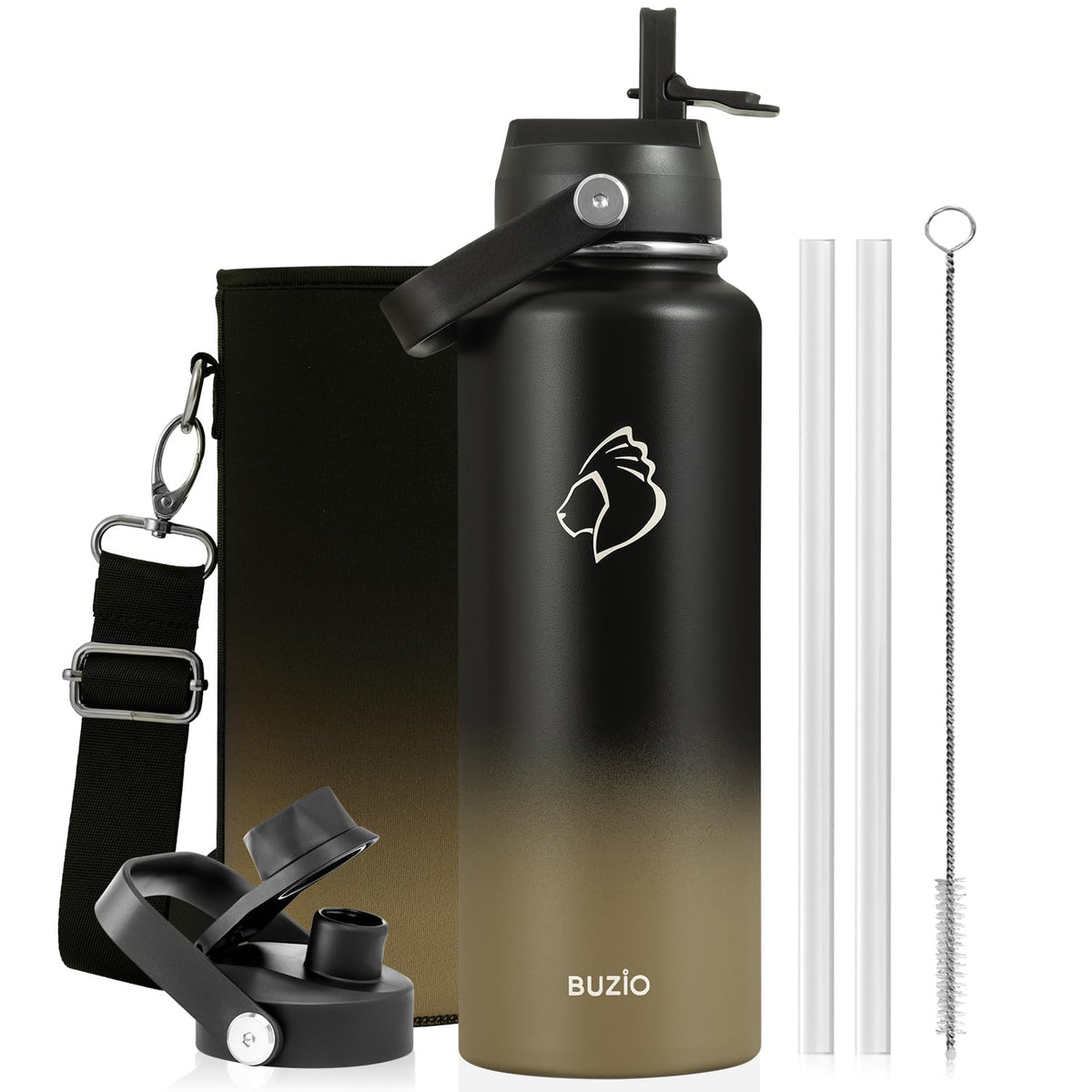 BUZIO 64 oz Insulated Stainless Steel Water Bottle with Dust-proof Lids