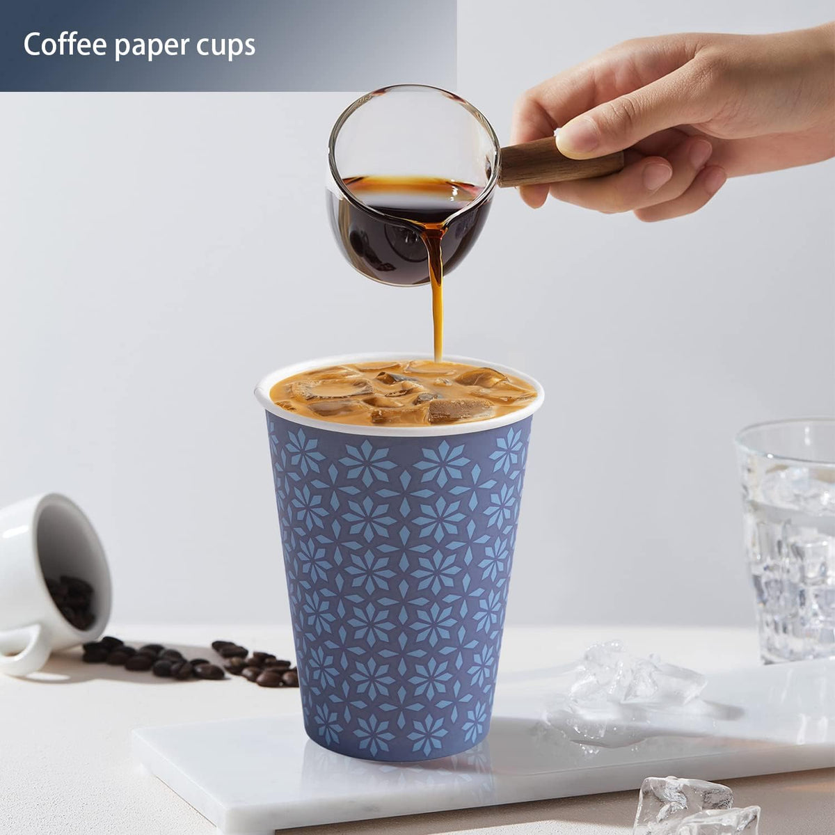 Clawsoff 300 Pack Paper Cups 8 oz Bulk Disposable Coffee Cups Navy Floral