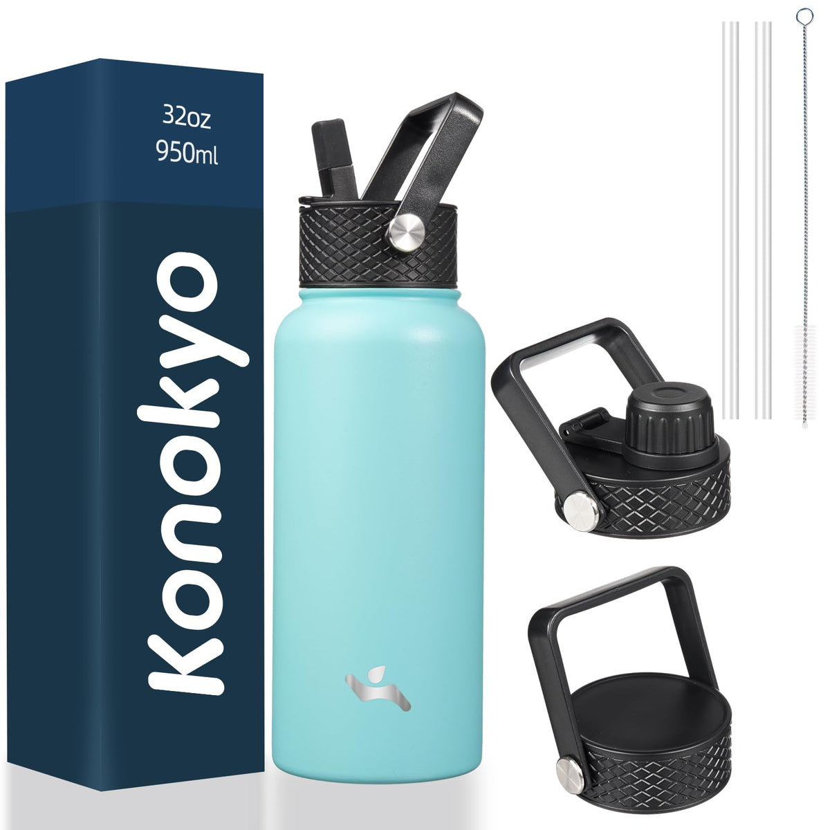 Konokyo 22 oz Insulated Stainless Steel Water Bottle with Straw Lid