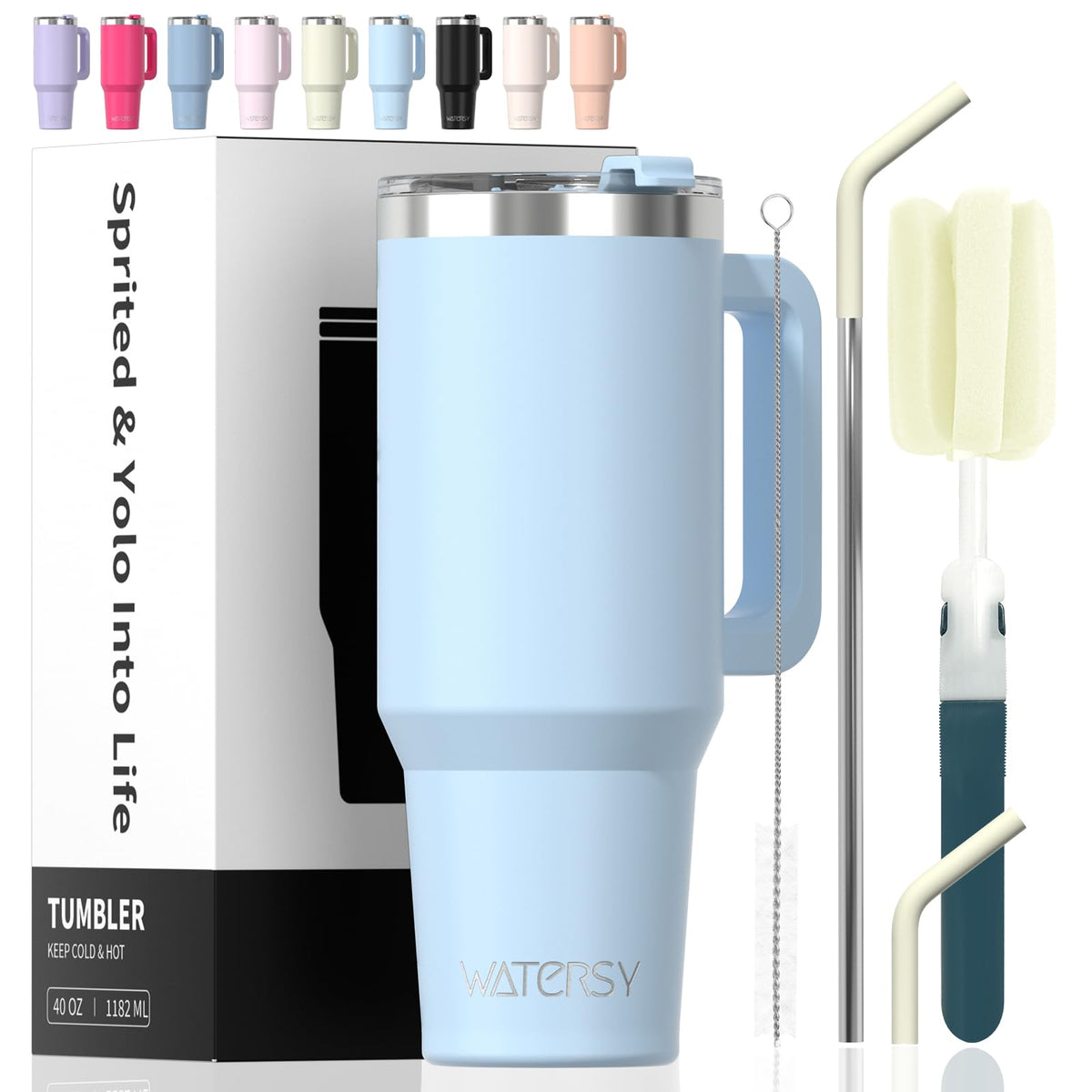 40 oz Tumbler with Handle,Tumbler with Lid and Straw,Double Wall Insulated Cup Stainless Steel Travel Mug(Cold for 34 Hours),Water Bottle for Iced Tea,Coffee,Cold Beverages(Purple)