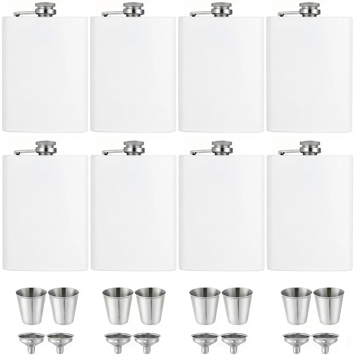 ROMORC 2 Pack Hip Flasks for Liquor Matte Black 8 Oz Stainless Steel Leak-proof Thin Flasks with 2pcs Funnels and Cups for Wedding Party, Groomsman, Bridesmaid, Gift (Black)