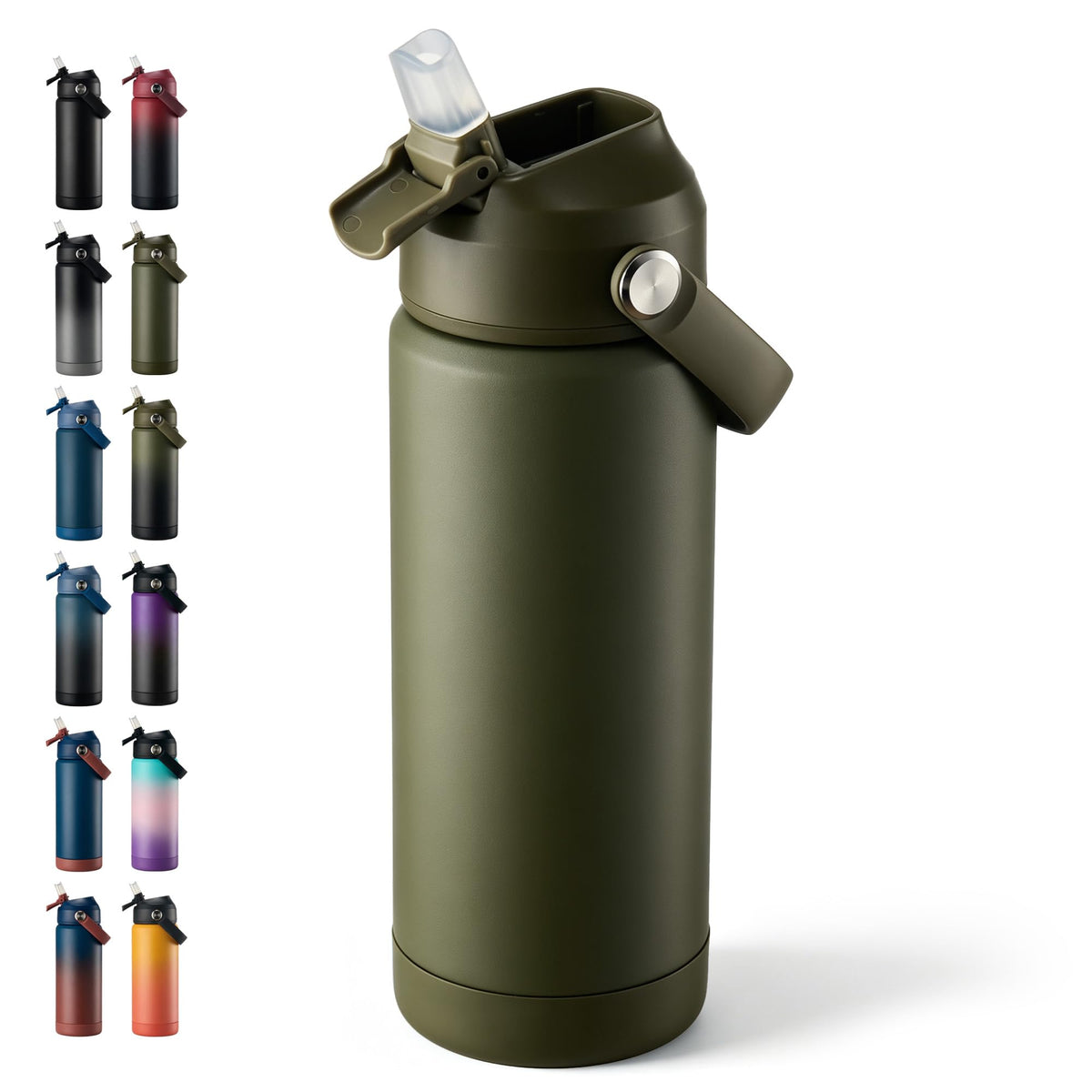 Fijinhom 24oz Insulated Stainless Steel Water Bottle, Wide Mouth Double Wall Vacuum, Silicone Straw, Sweat & Leak Proof, BPA Free Insulated Water Flask for Travel, Keep Cold 24h Hot 12h, Black
