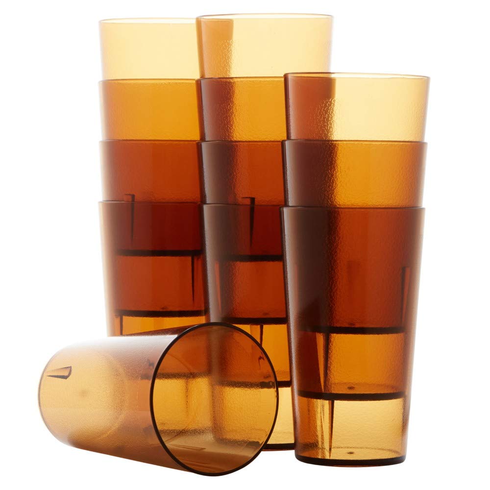 Restaurant Grade, BPA-Free 12oz Clear Plastic Cups 12pk. Super Durable, Break Resistant Drinking Glasses for Cafe, Party, Catering. Reusable, Stackable Tumblers with Textured Grip Design
