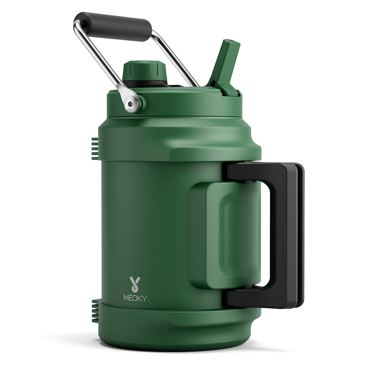 1 Gallon Insulated Water Bottle for Sports: Meoky 128 oz Triple Wall Vacuum Stainless Steel Water Jug - Top and Side Handles, Cold for 48 Hrs, 2-in-1 Straw and Spout Lid, Leak Proof for Hiking (Night)