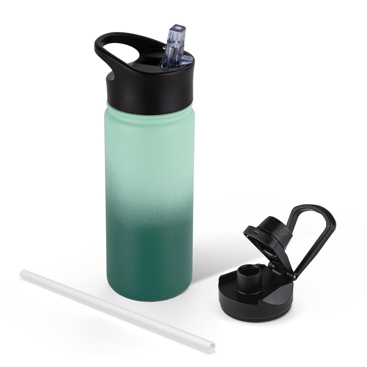 40 oz Insulated Water Bottle with Straw, Stainless Steel Sports Water Bottles with 2 Lids (Straw and Wide Mouth lid), Double Wall Vacuum, Leakproof, BPA-Free, Black