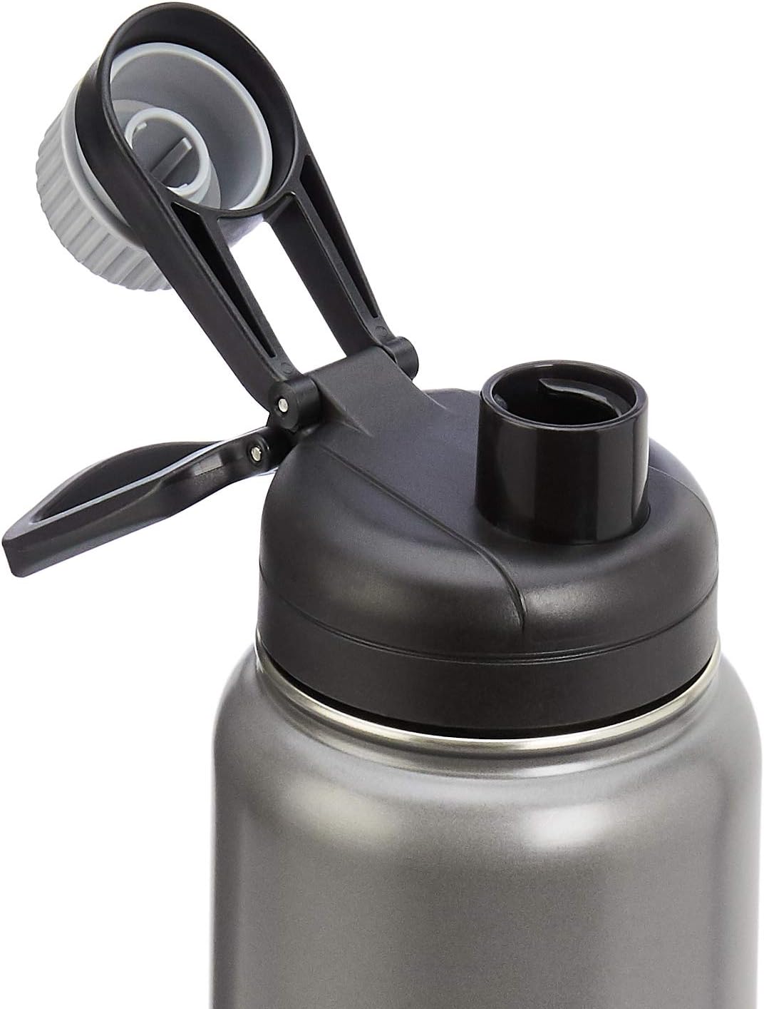 Amazon Basics Large Insulated Stainless Steel Water Bottle, Leakproof Spout Lid, BPA-Free, Vacuum Insulated, Keeps Drinks Cold, Portable, 30.1 ounces, Gray