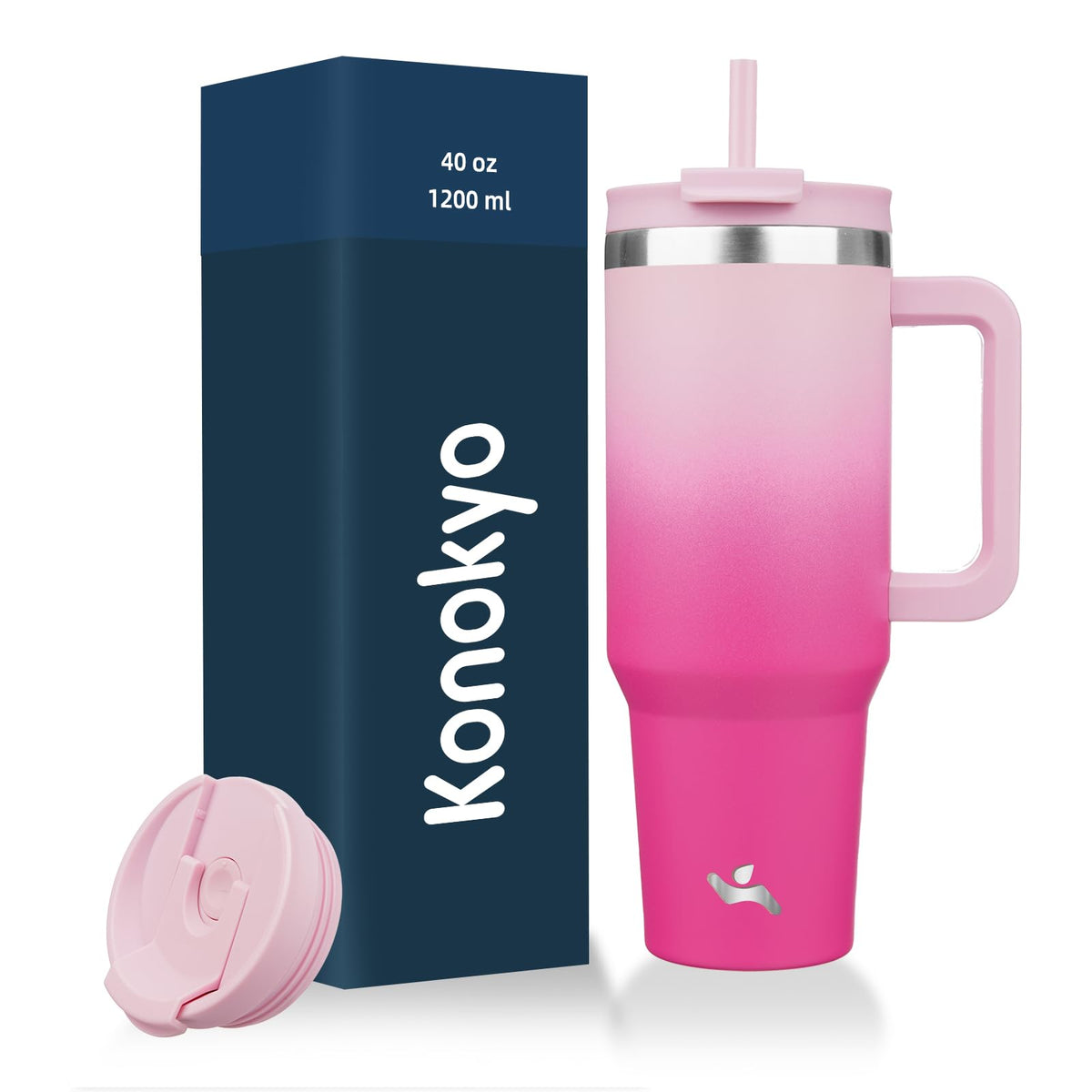 Konokyo 40 oz Insulated Tumbler Water Bottle with Handle, Straw Lid