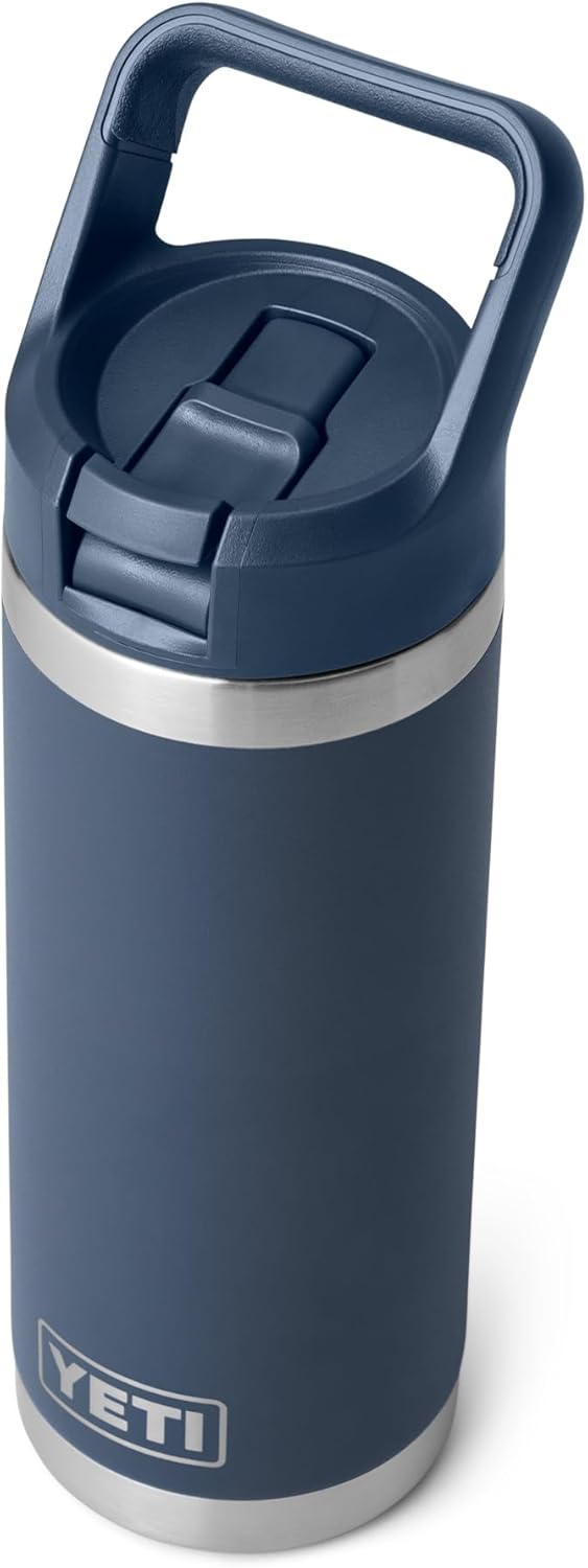 YETI Rambler 18 oz Bottle, Vacuum Insulated, Stainless Steel with Straw Cap, Navy