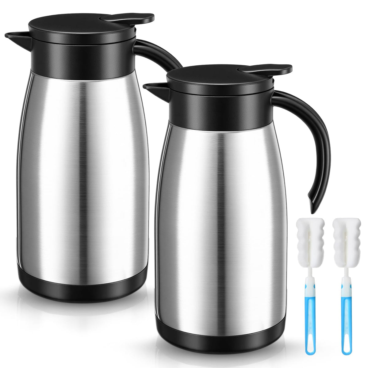 Norme 2 Pcs Thermal Coffee Carafe Creamer, Silver, 68 oz