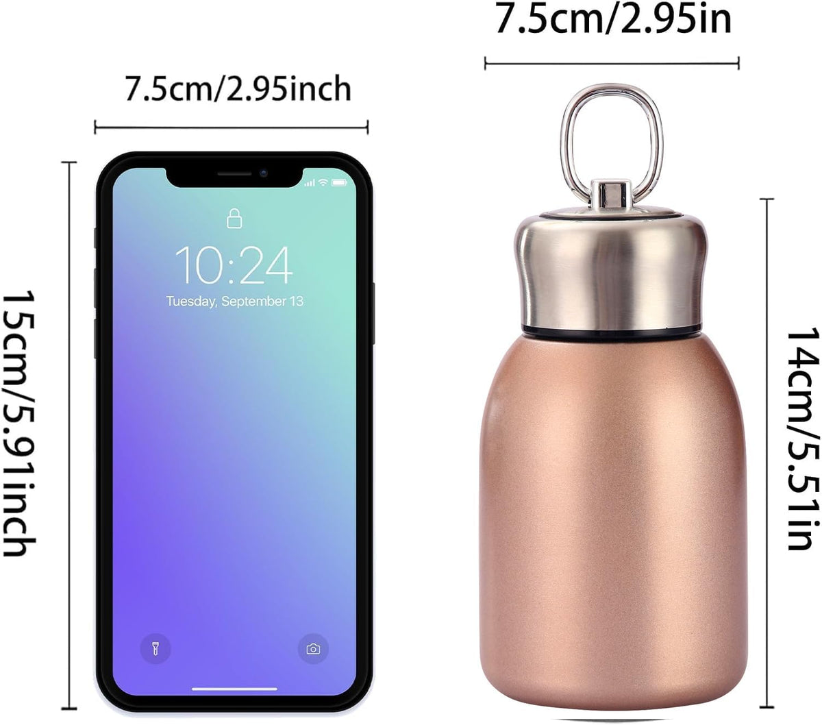 Stainless Steel Mini Vacuum Insulated Water Bottle for Hot & Cold Drinks, Travel Coffee Cup 10.2oz/300ml (Gold)