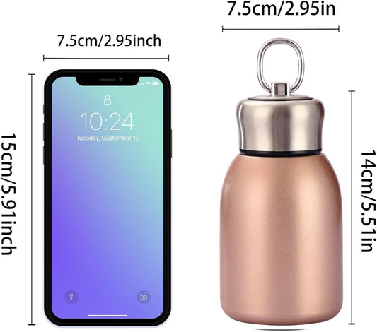 Stainless Steel Mini Vacuum Insulated Water Bottle for Hot & Cold Drinks, Travel Coffee Cup 10.2oz/300ml (Gold)
