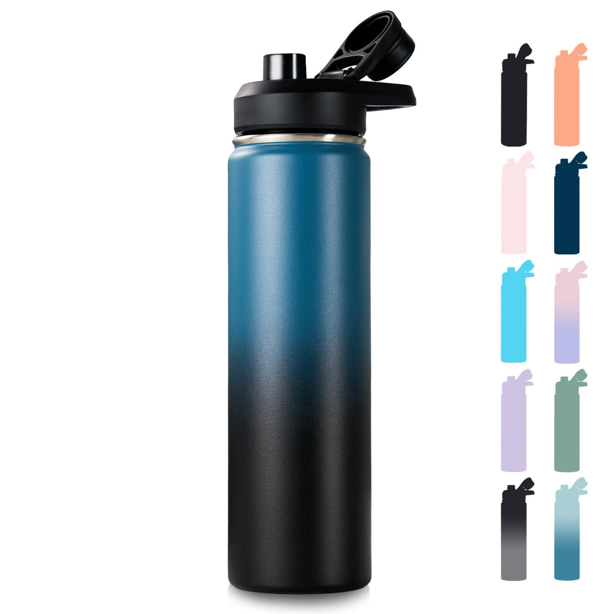 Fijinhom Insulated Water Bottle with Handle, 304 Stainless Steel Water Bottles with Wide Mouth, Double Wall Vacuum Sports Water Bottle, BPA Free, Keep Cold and Hot, 24 Ounces, Black