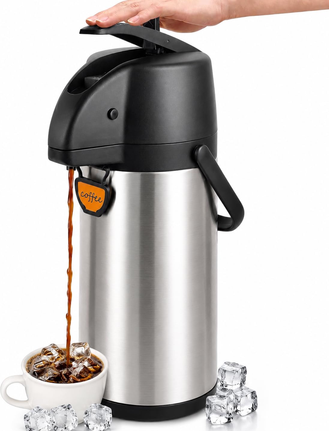 TOMAKEIT Airpot Coffee Dispenser Thermal with Pump,3L/102 Oz Insulated Stainless Steel Large Airpot Coffee Carafe Lever Action for Hot/Cold Water,Thermal Carafe for Hot Cocoa for Parties