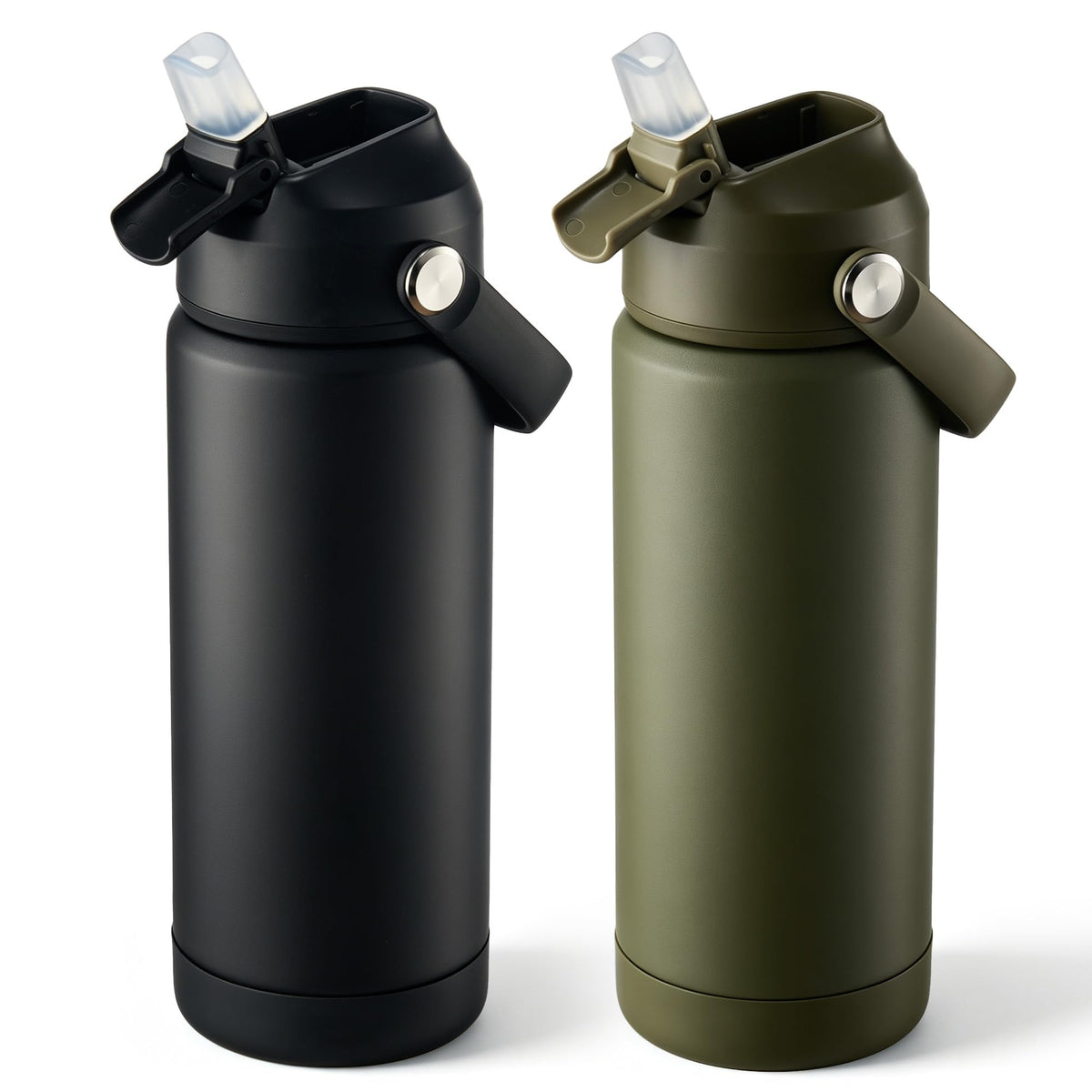 Fijinhom 24oz Insulated Stainless Steel Water Bottle, Wide Mouth Double Wall Vacuum, Silicone Straw, Sweat & Leak Proof, BPA Free Insulated Water Flask for Travel, Keep Cold 24h Hot 12h, Black