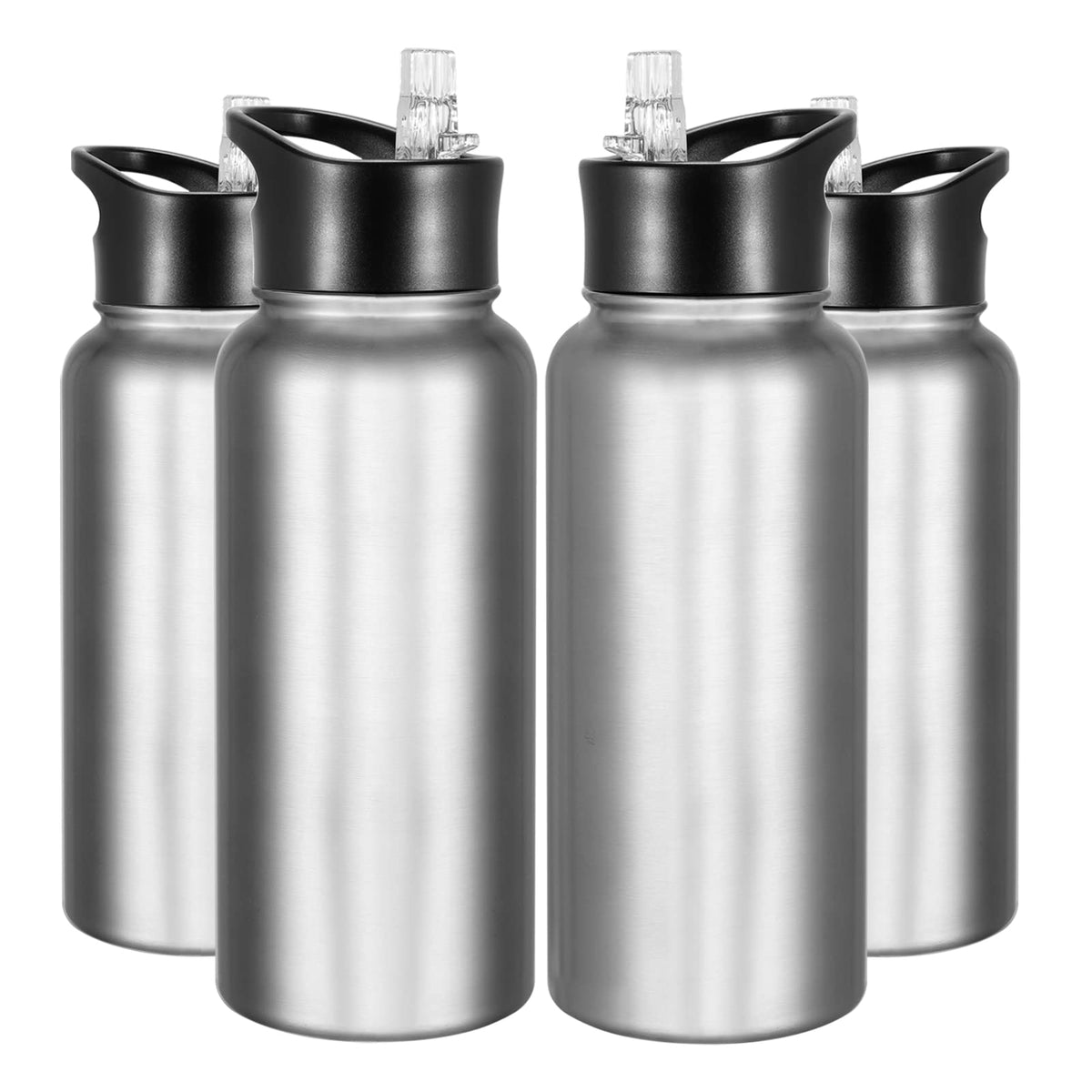 40 oz Insulated Water Bottle with Straw, Stainless Steel Sports Water Bottles with 2 Lids (Straw and Wide Mouth lid), Double Wall Vacuum, Leakproof, BPA-Free, Black