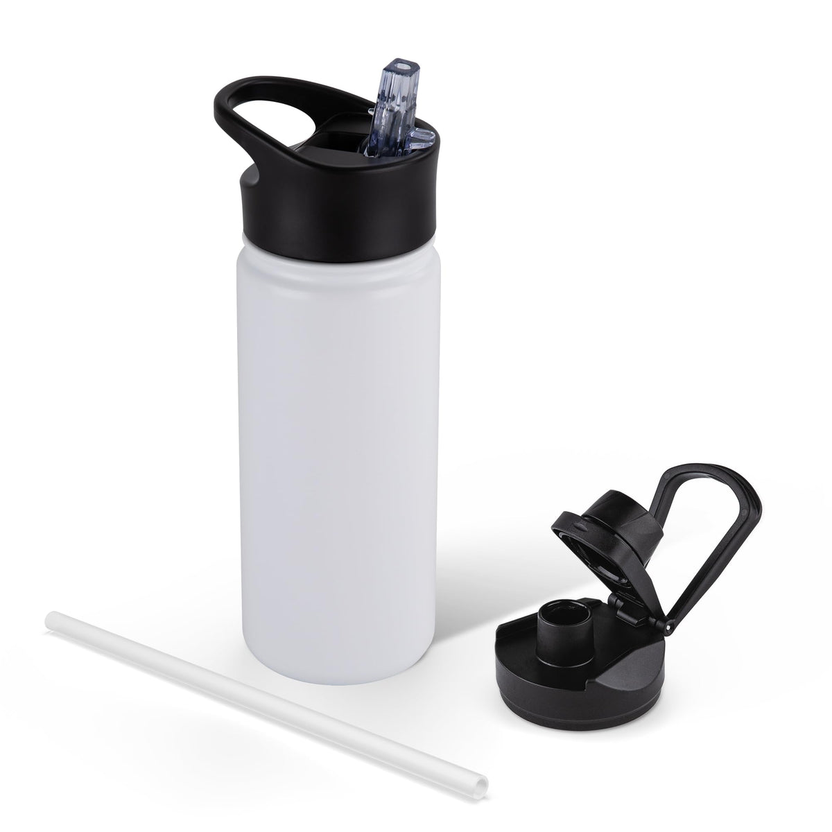 40 oz Insulated Water Bottle with Straw, Stainless Steel Sports Water Bottles with 2 Lids (Straw and Wide Mouth lid), Double Wall Vacuum, Leakproof, BPA-Free, Black