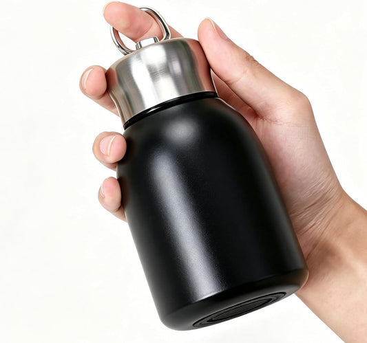 Mini Stainless Steel, Small Insulated Flask, Compact Vacuum Bottle, Portable Stainless Steel Tumble, Travel Coffee Mug, Small MetalWater Bottle, Cute Water Bottle With Handle (Black)
