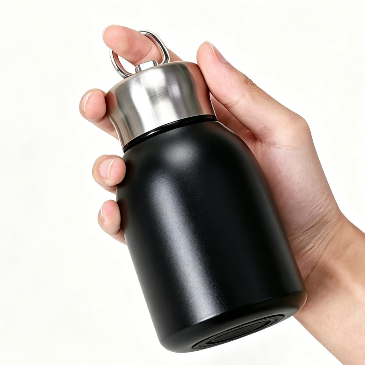 Mini Stainless Steel, Small Insulated Flask, Compact Vacuum Bottle, Portable Stainless Steel Tumble, Travel Coffee Mug, Small MetalWater Bottle, Cute Water Bottle With Handle (Black)